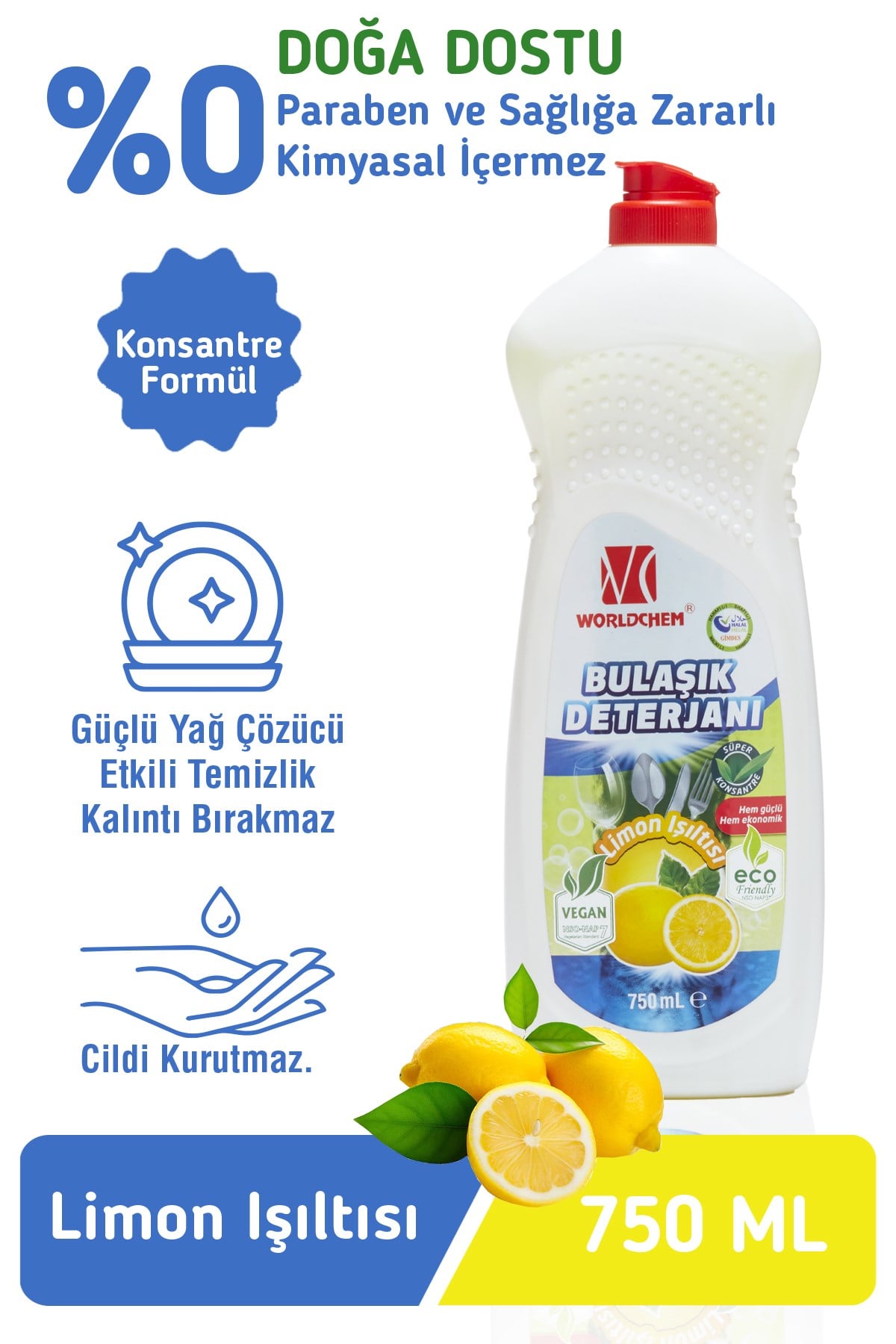 Bitkisel Bulaşık Deterjanı Elde Vegan Çevre Dostu Helal Sertifikalı 750 ml