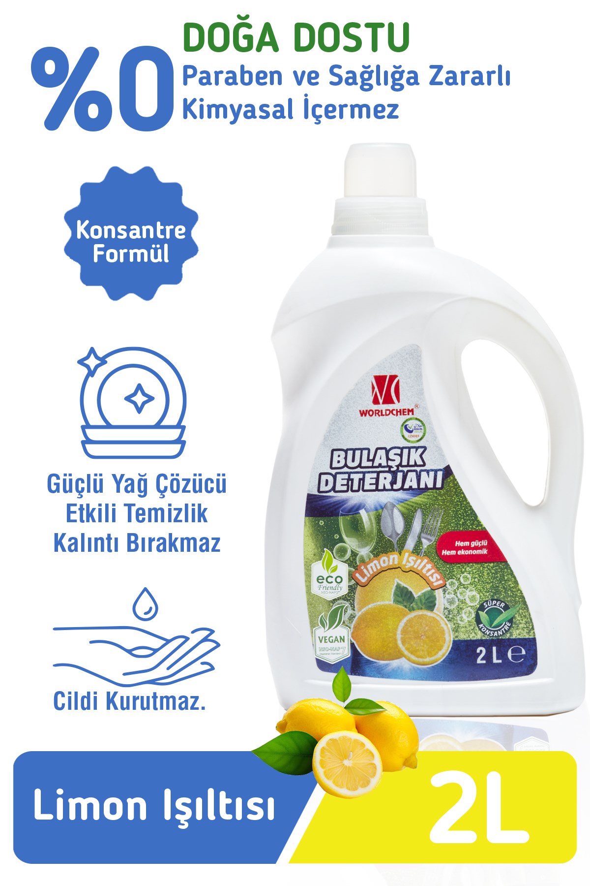Bitkisel Bulaşık Deterjanı Elde Vegan ve Çevre Dostu Helal Sertifikalı 2 L