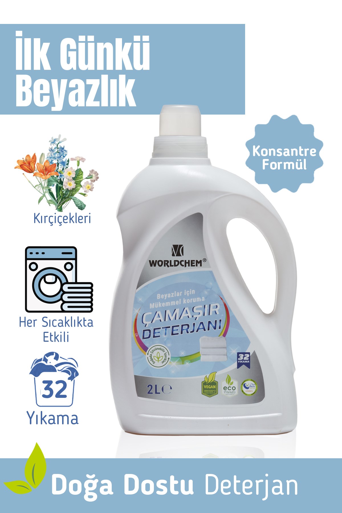 Herbal liquid laundry detergent concentrated for whites 2 lt