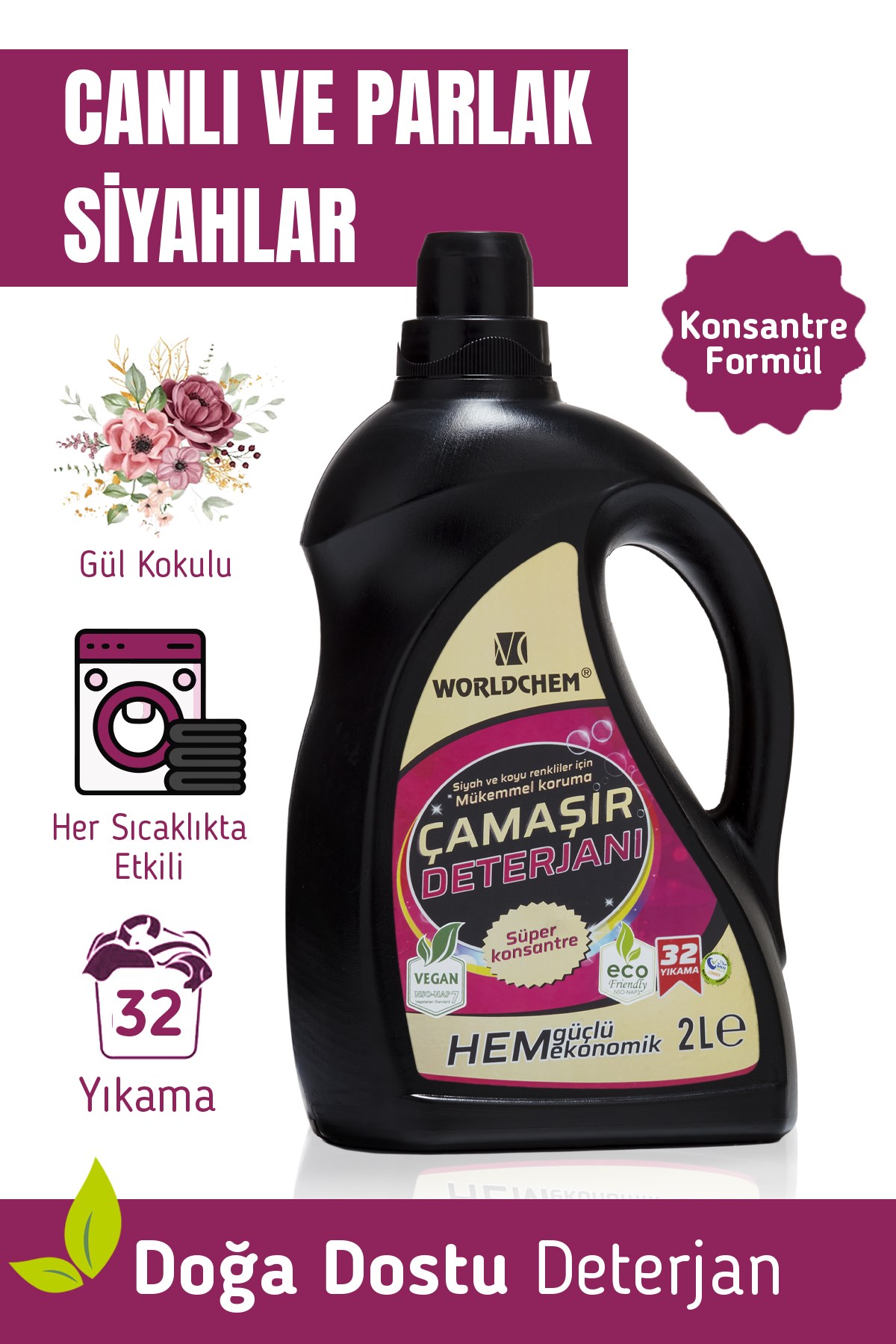 Helal Sıvı Çamaşır Deterjanı Siyahlar İçin Bitkisel Çevre Dostu Sertifikalı Konsantre 2 L