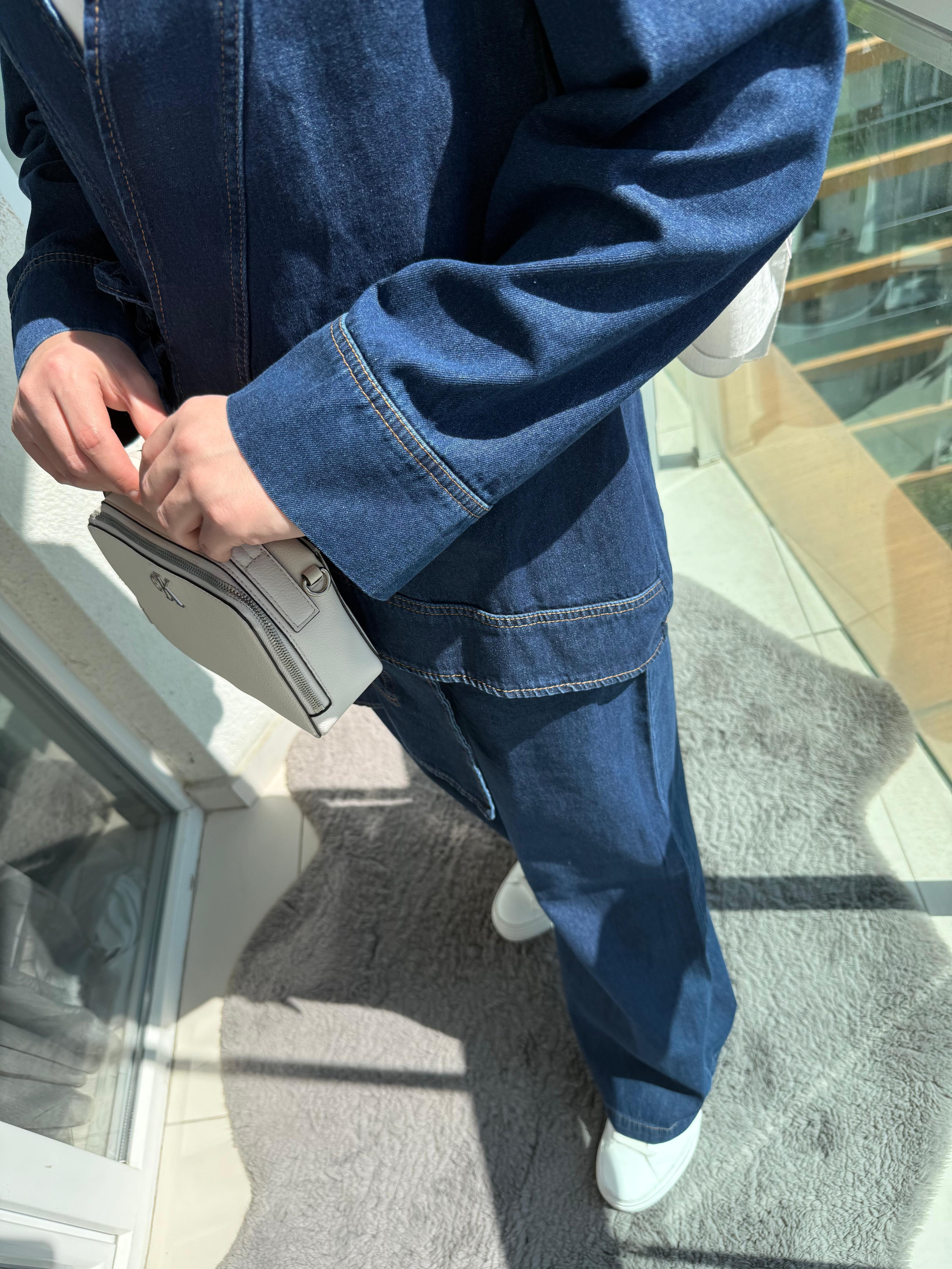 Bağlamalı Lacivert Denim Takım
