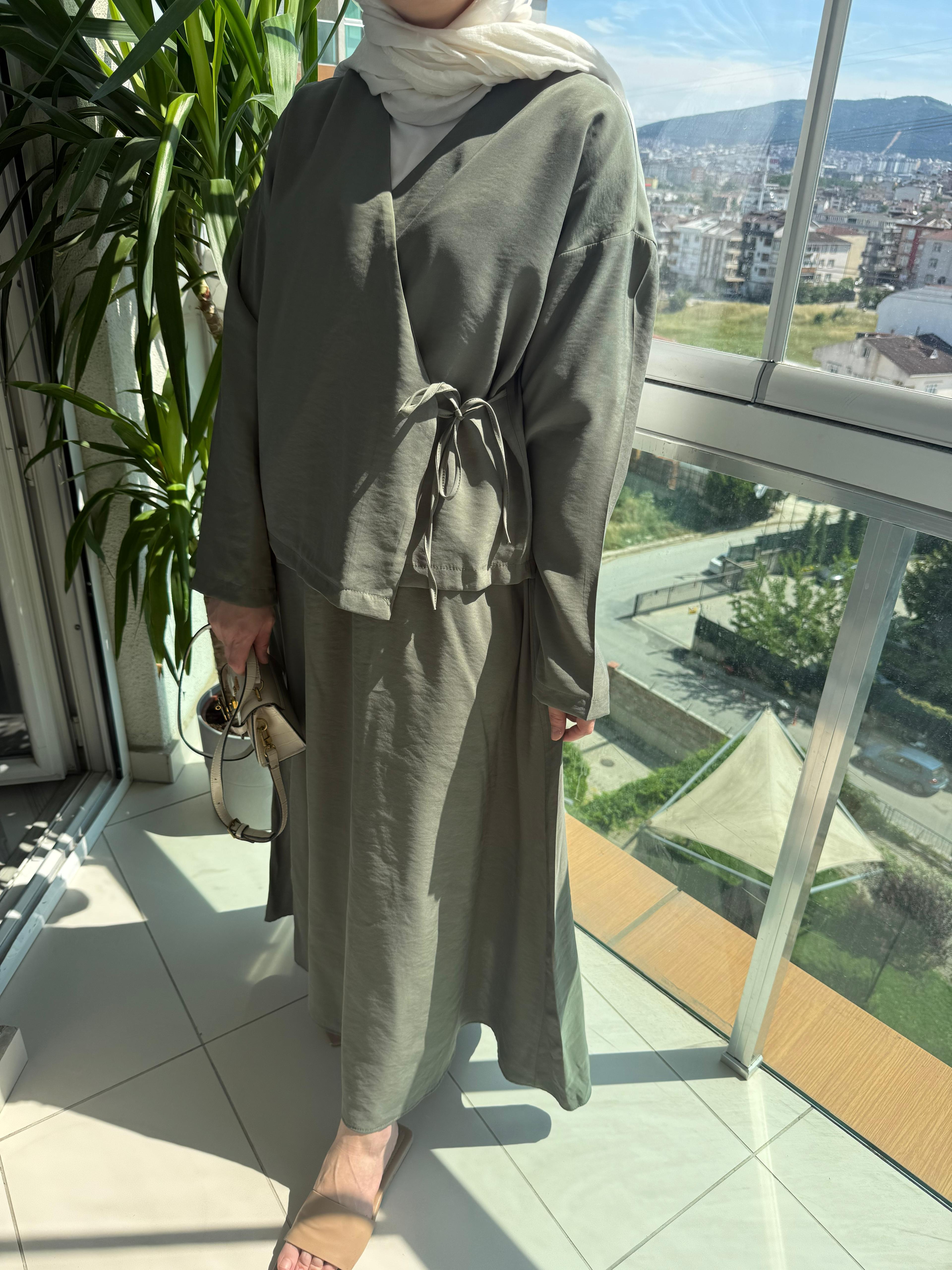 Kimono Etekli Haki Takım