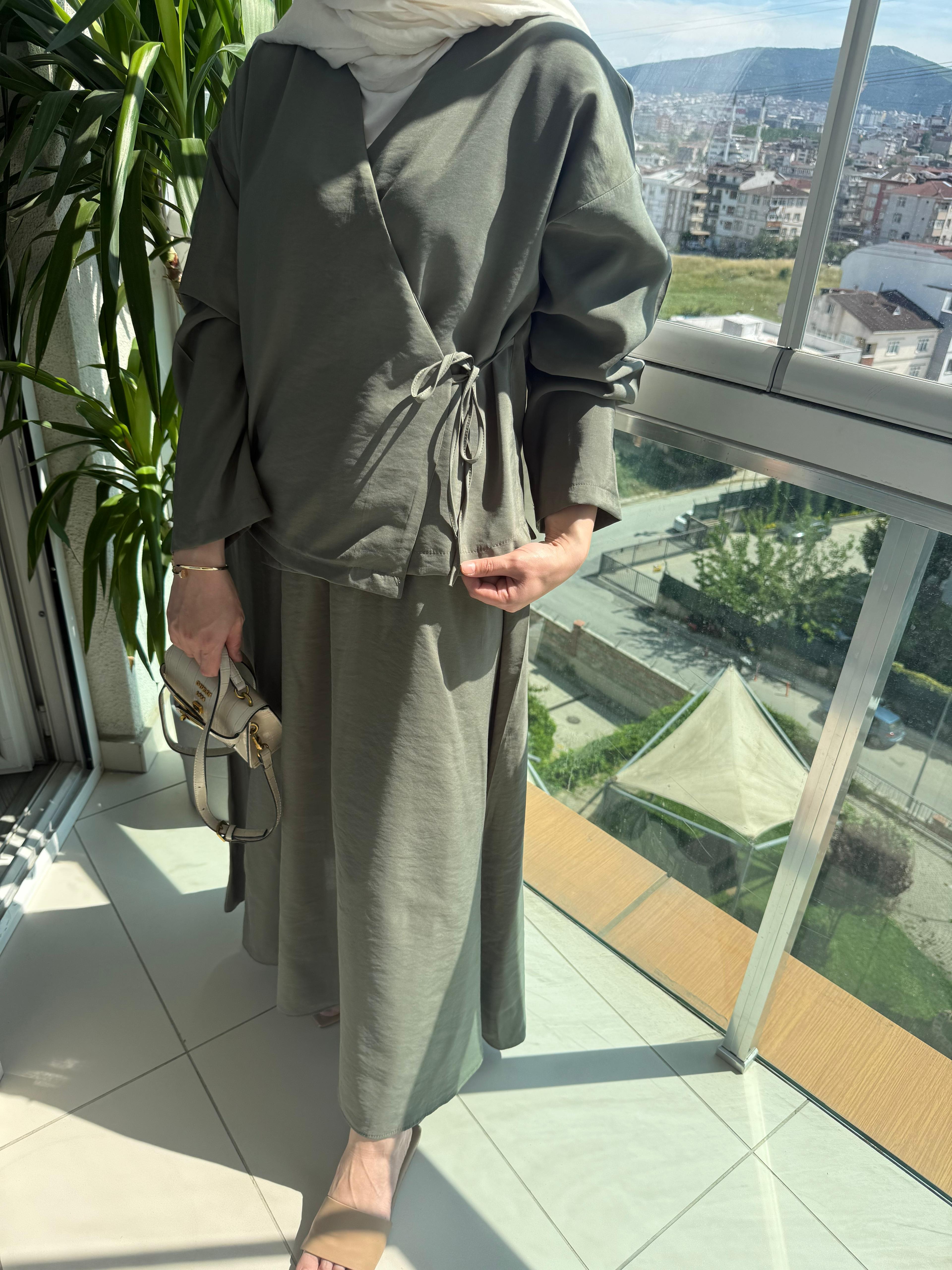 Kimono Etekli Haki Takım