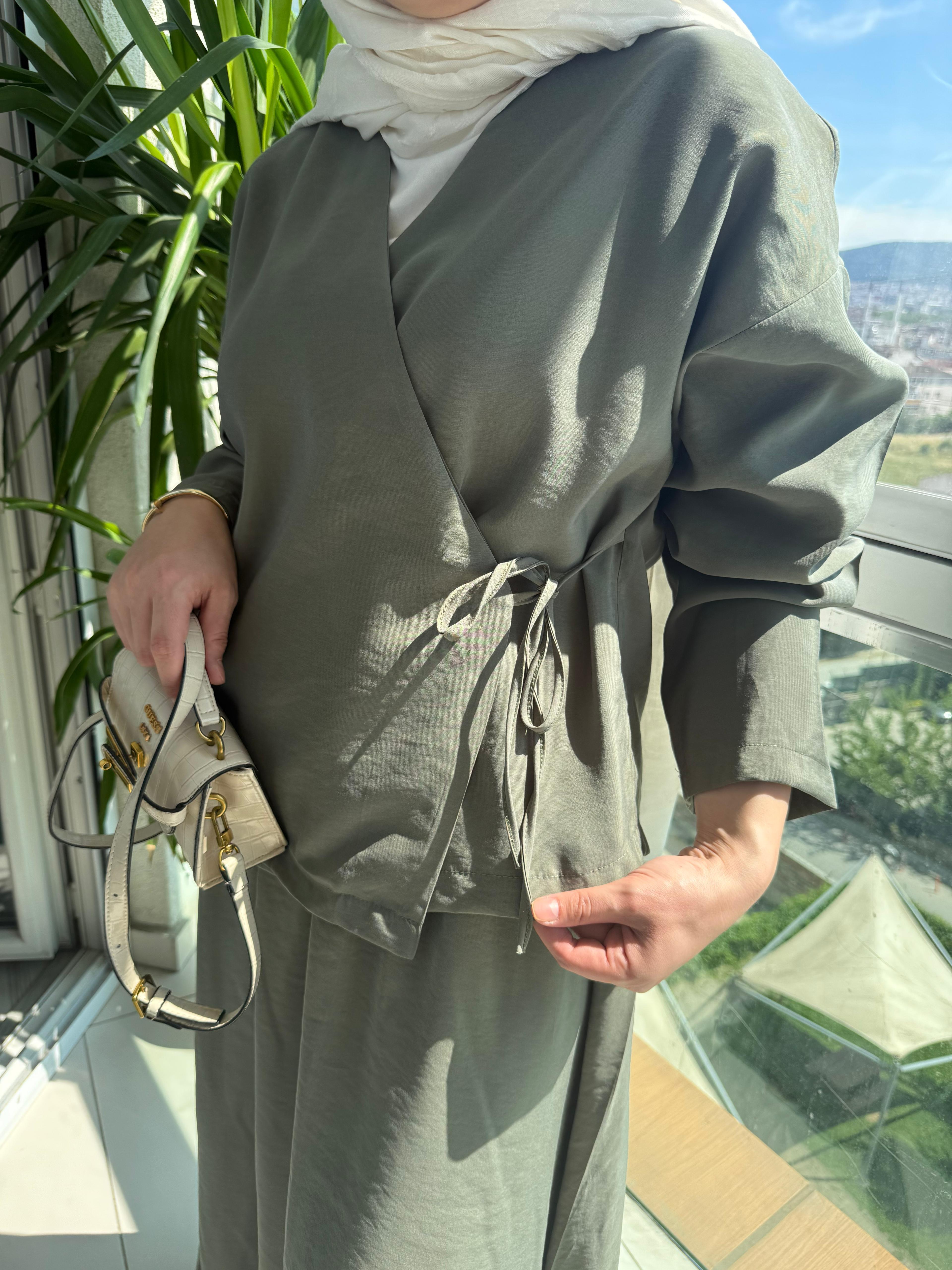 Kimono Etekli Haki Takım