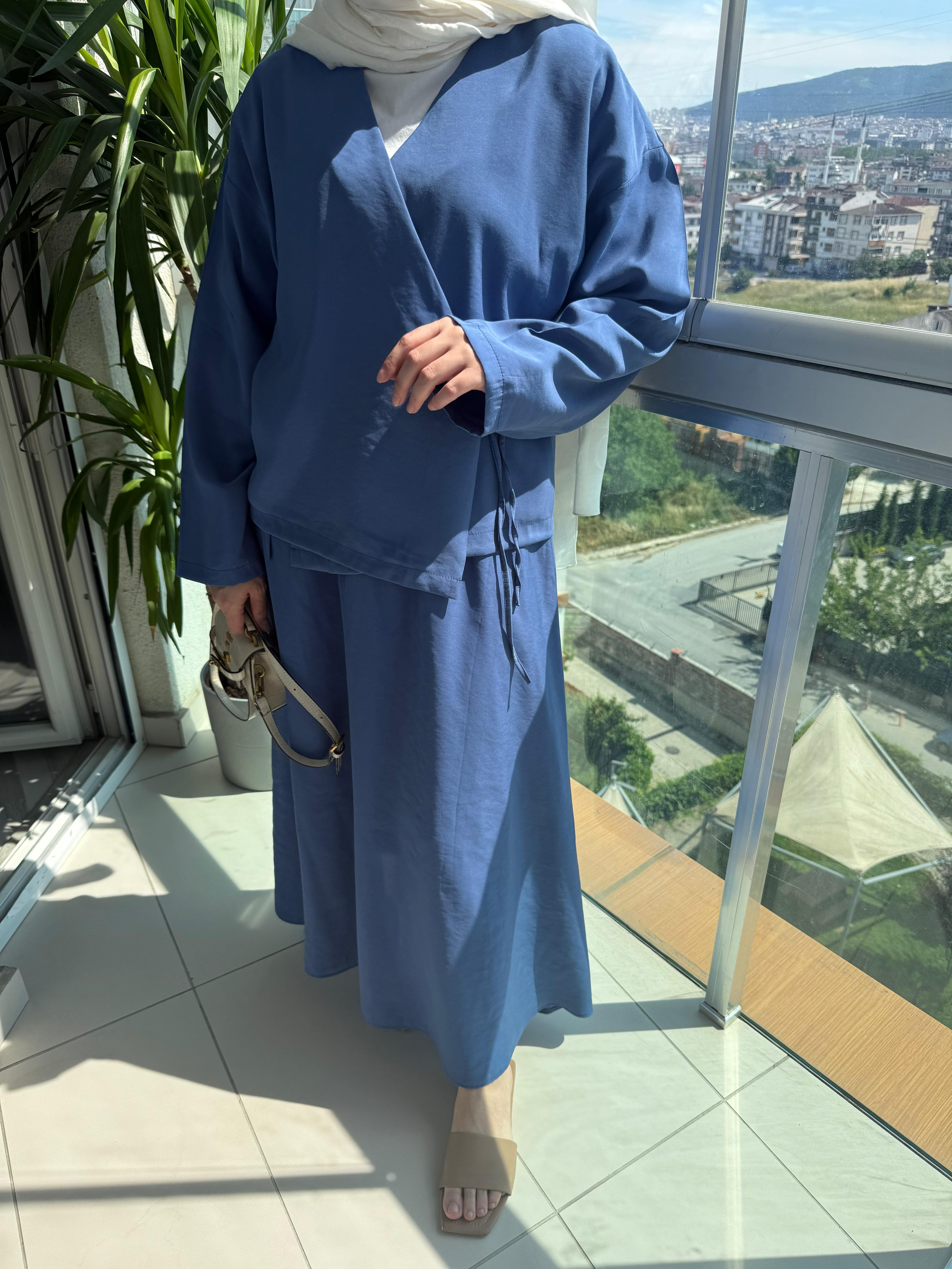 Kimono Etekli Mavi Takım