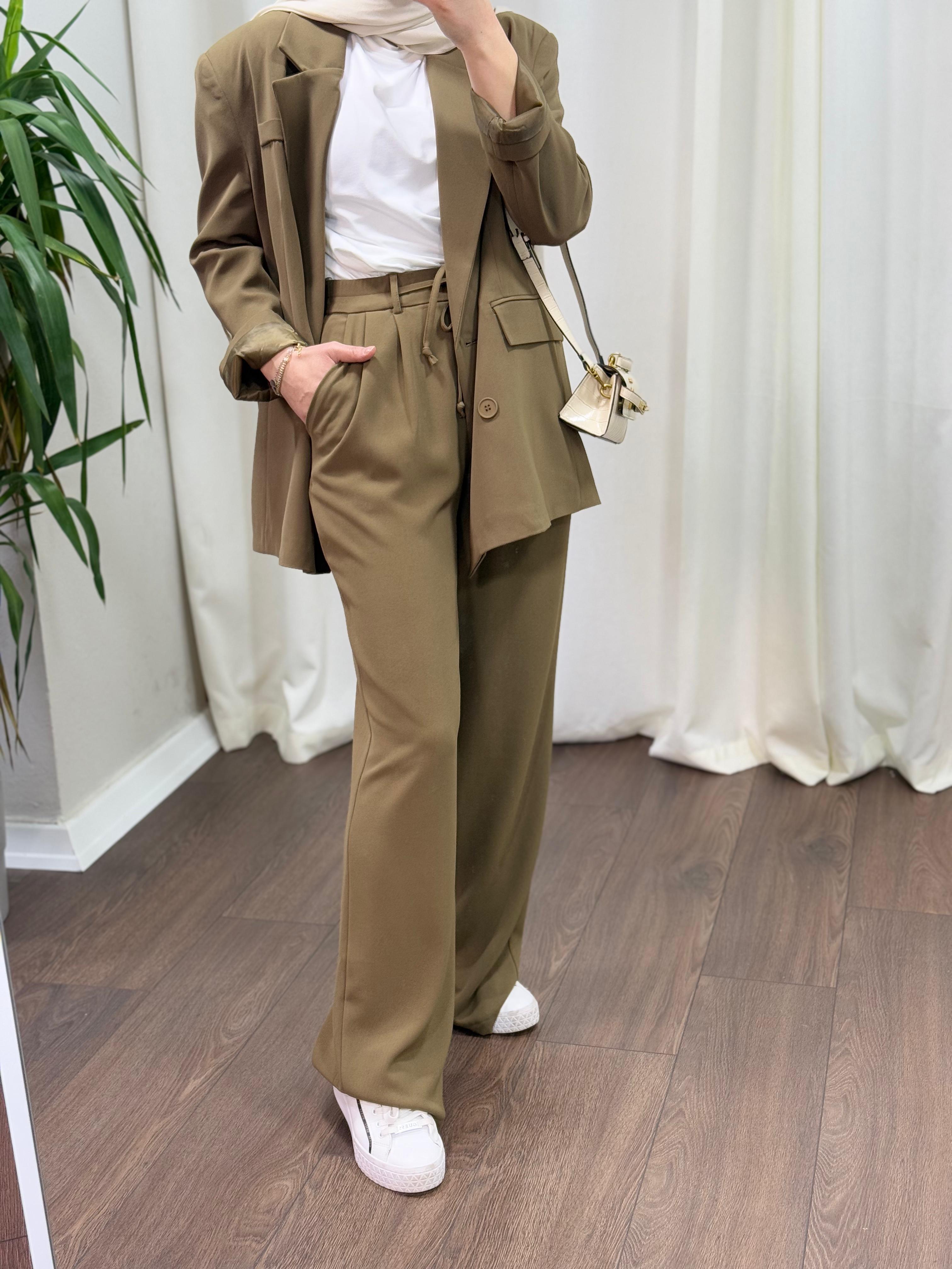 Premium Yağ Yeşili Palazzo Pantolon
