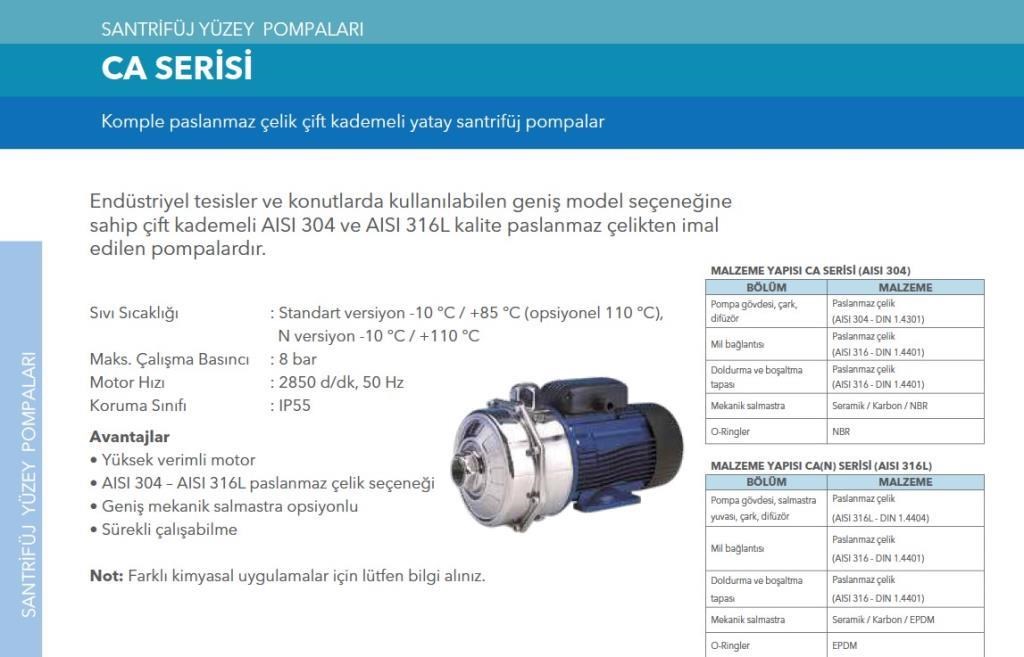 Lowara CA 200/33/N/D Çift Kademeli Santrifüj Pompa N versiyon