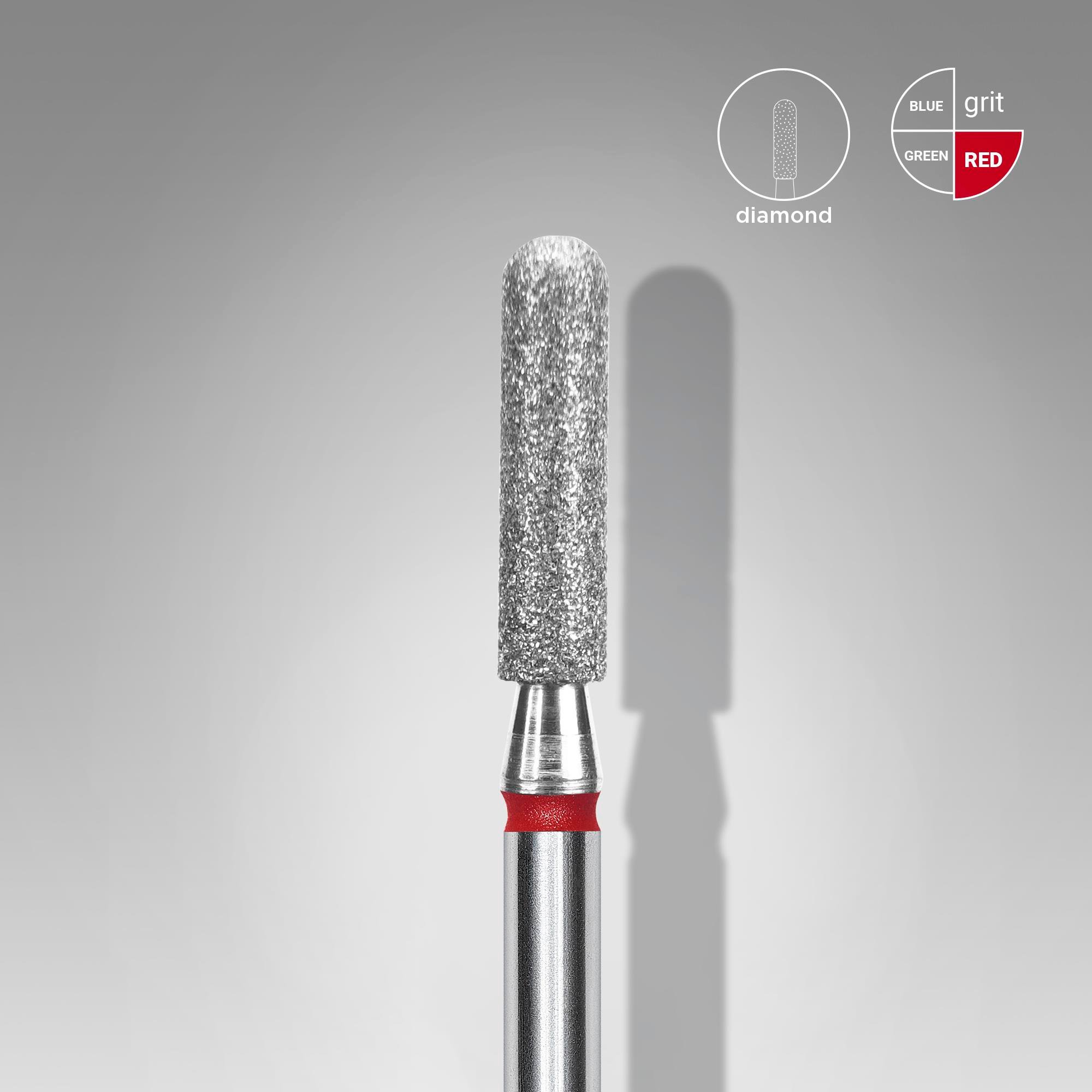 Elmas Yuvarlanmış Silindir Freze EXPERT, Kırmızı, Çap 2,5 mm, Çalışma Kısmı 10 mm