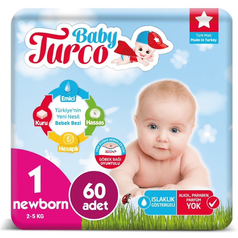 Baby Turco Bebek Bezi 1 Beden Yenidoğan 60 Adet