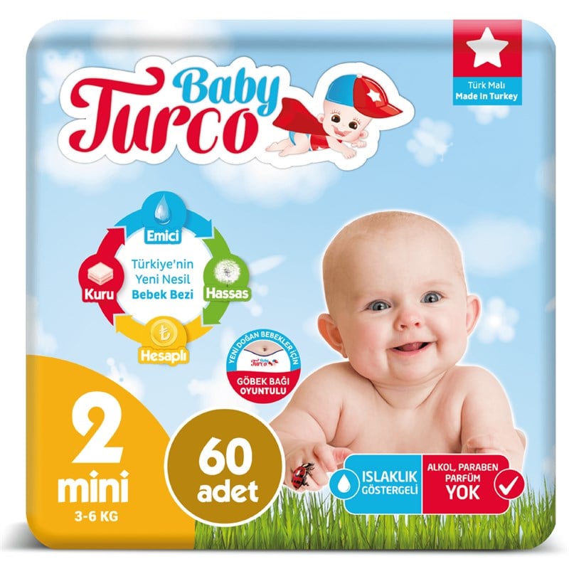 Baby Turco Bebek Bezi 2 Numara Mini 60 Adet