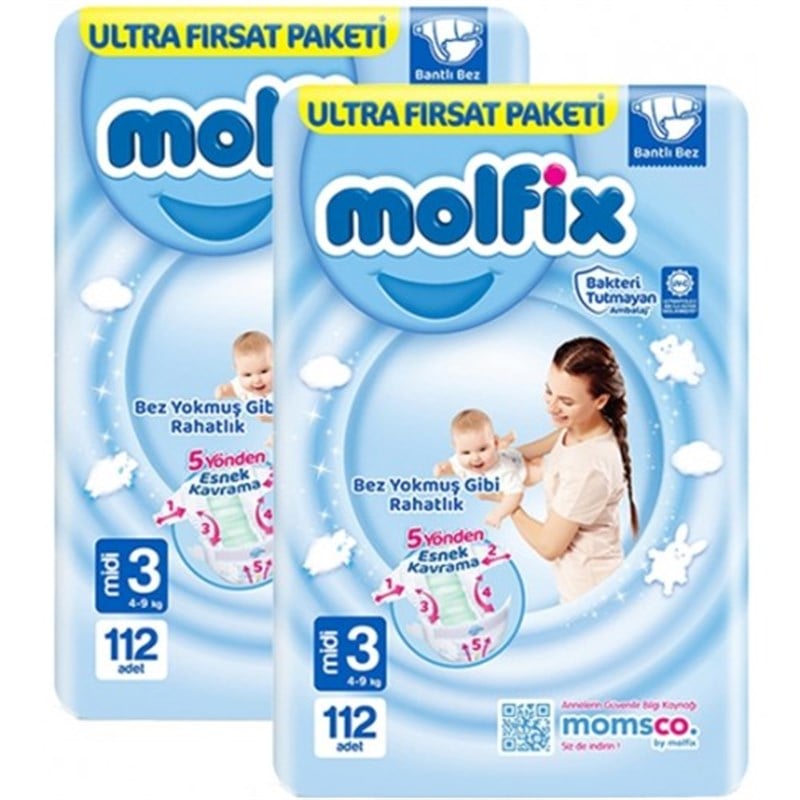 Molfix Bebek Bezi Ultra Fırsat Paketi Midi 3 No 112 li x 2 Adet
