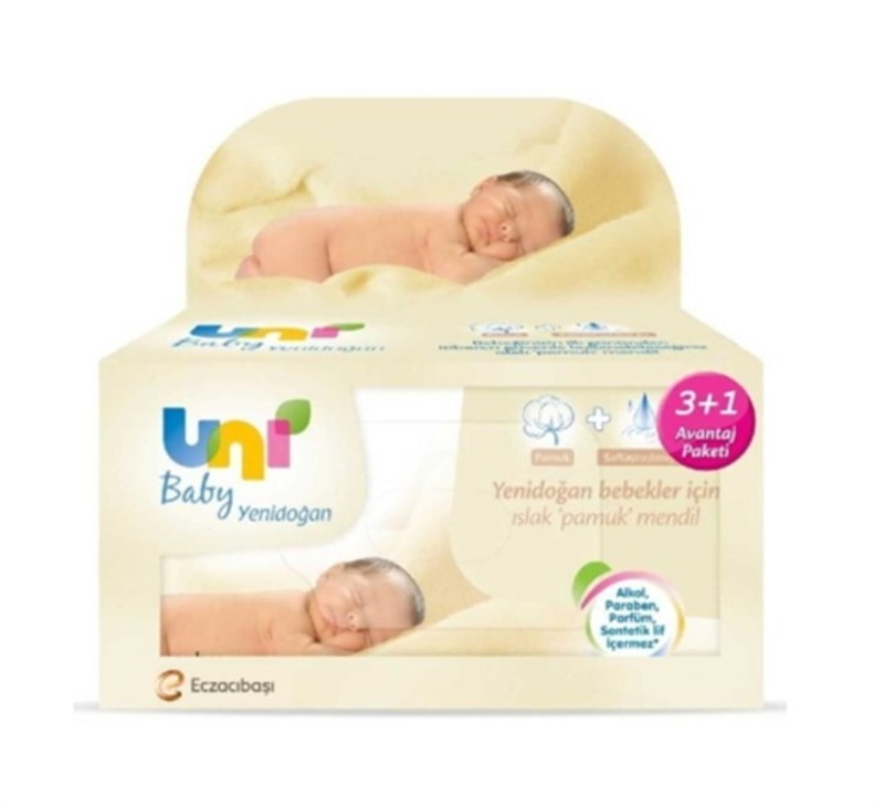Uni Baby Yenidoğan Islak Pamuk Mendil 3+1 Avantaj Paket