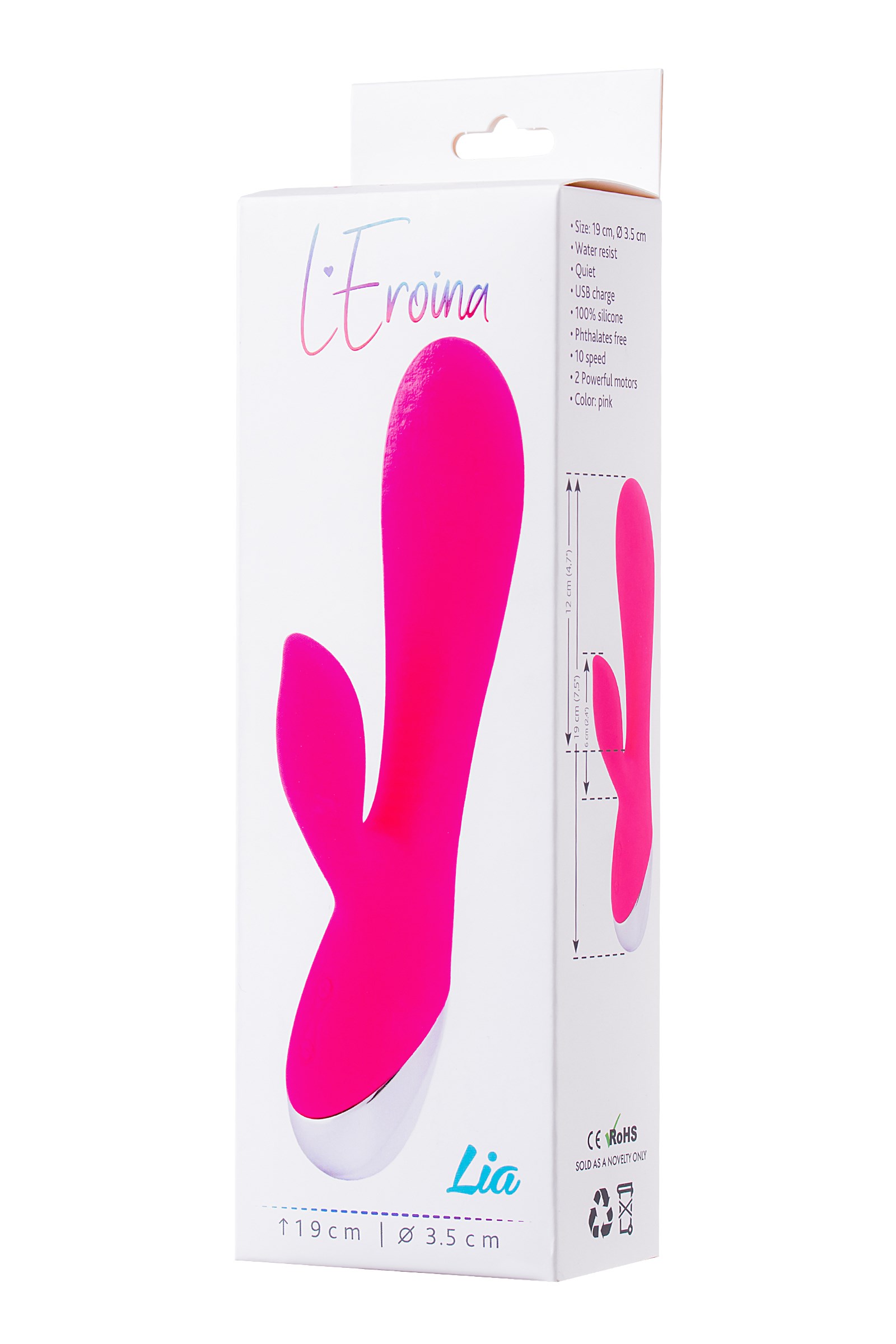 L'EROİNA klitoral stimülatörlü vibratör, silikon, pembe, 19 cm