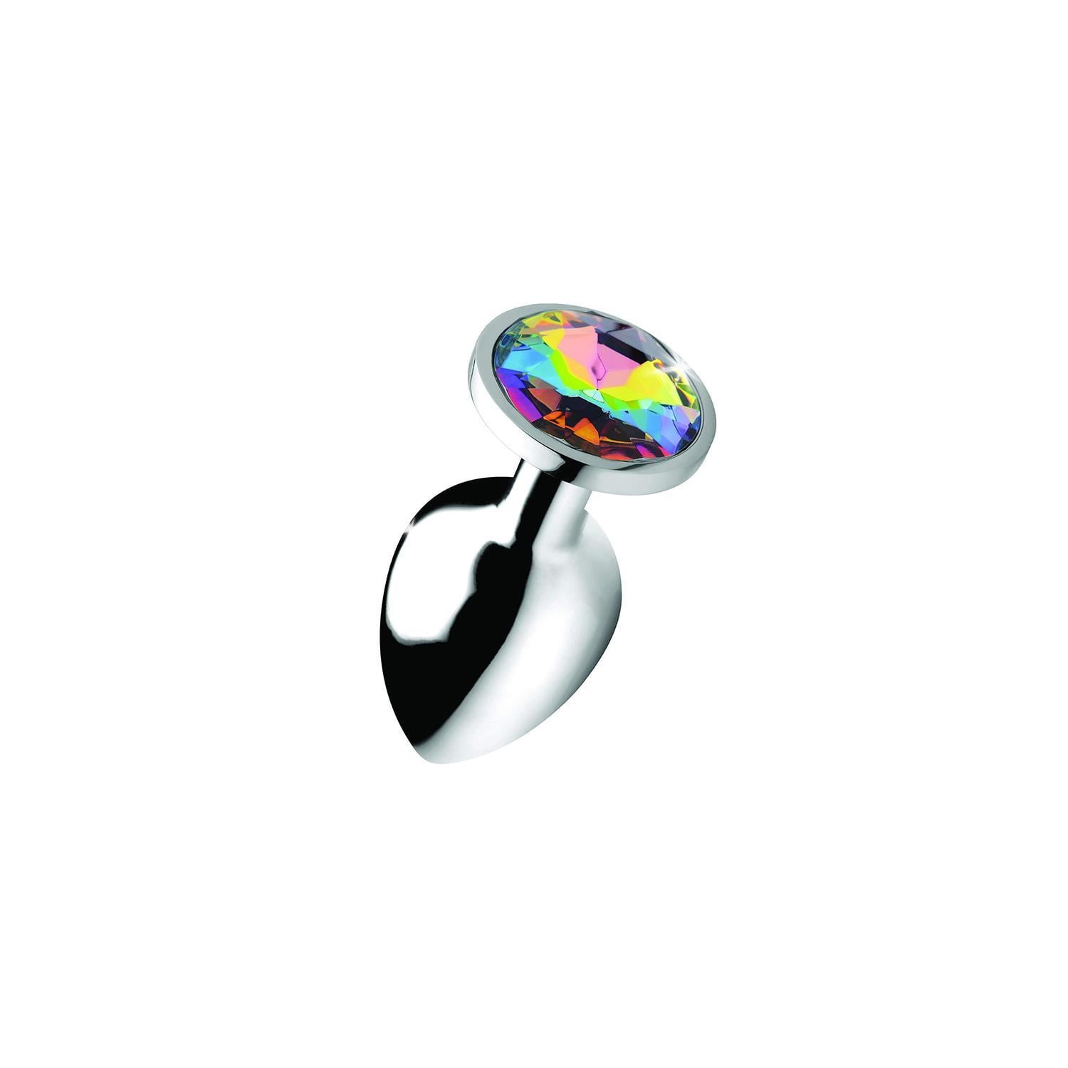 Metal Elmas Taşlı Anal Plug Rainbow Orta Boy