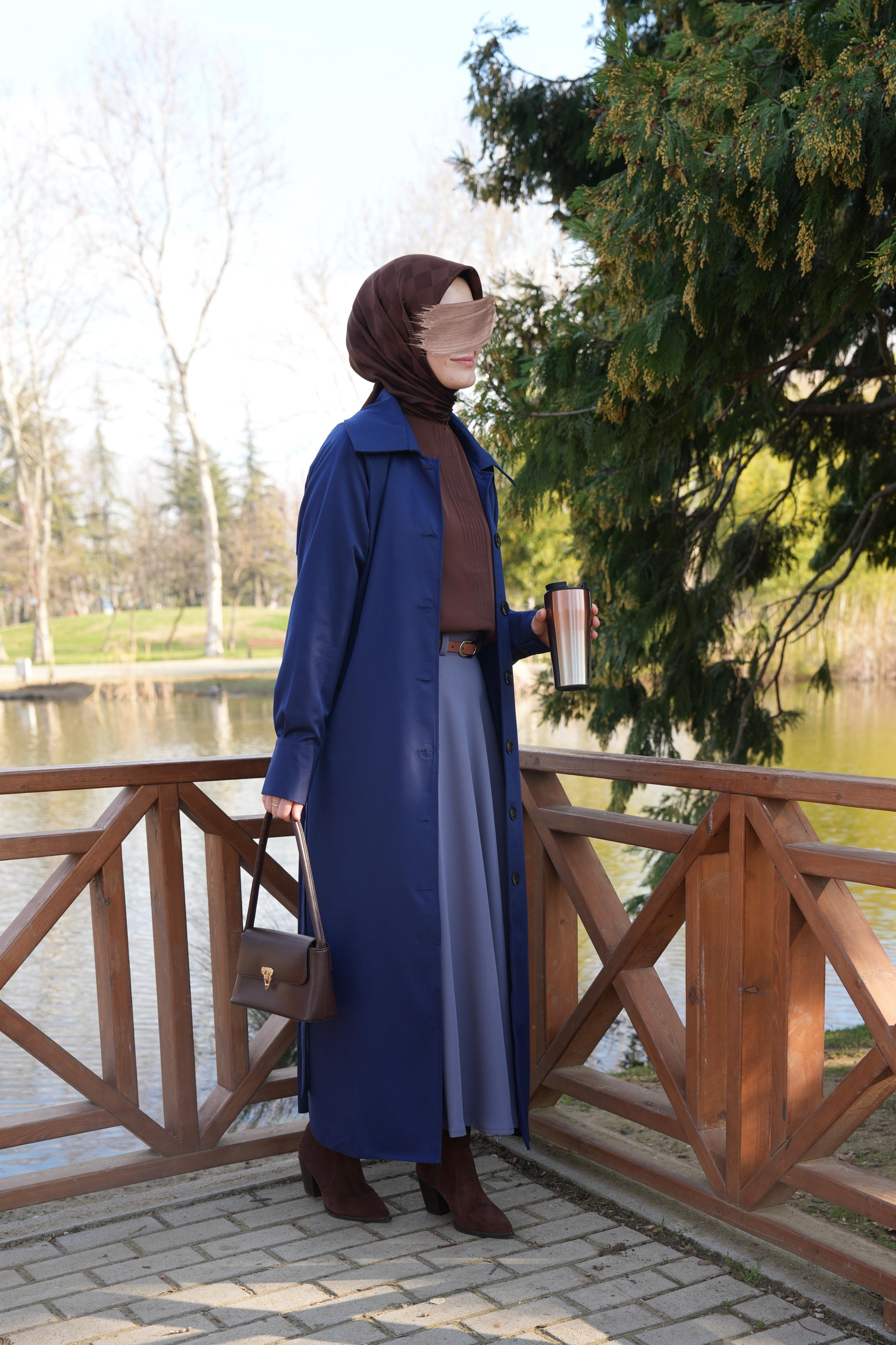 A Pileli Trençkot LACİVERT