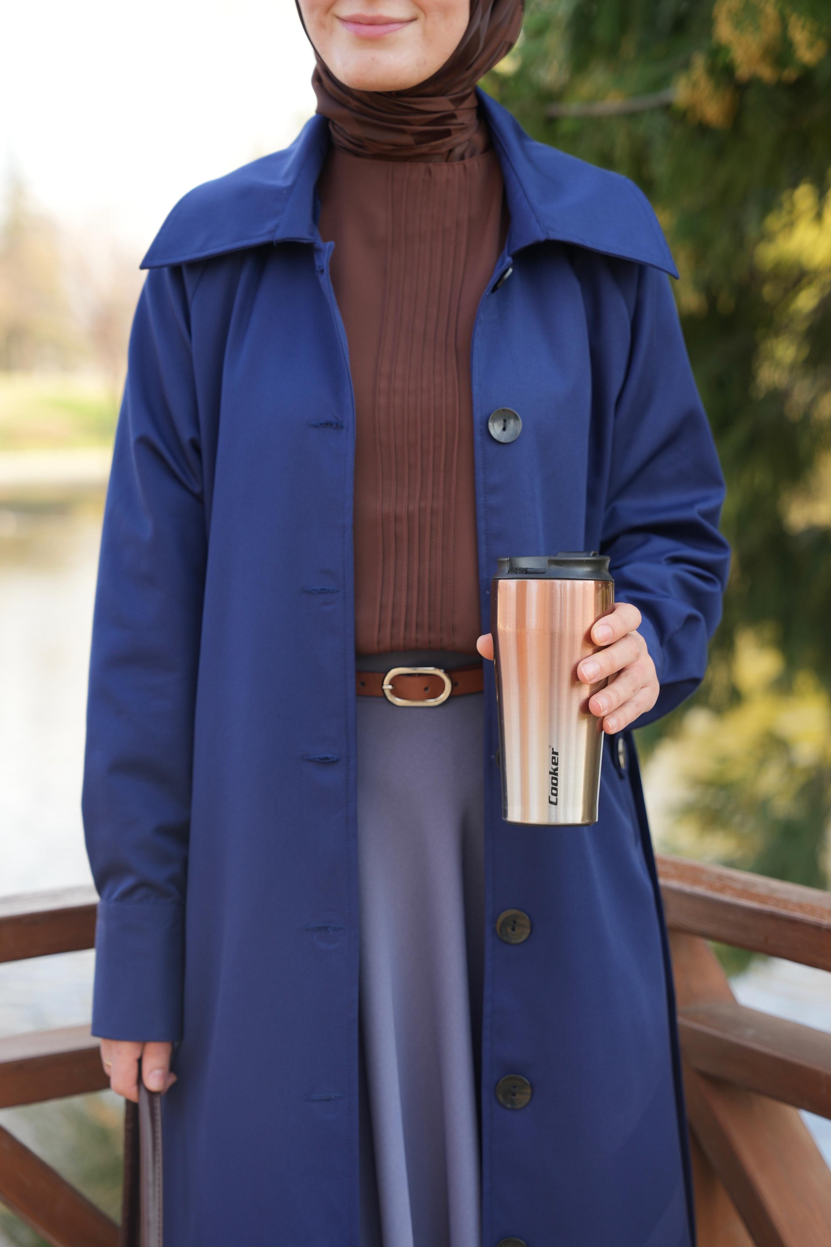 A Pileli Trençkot LACİVERT