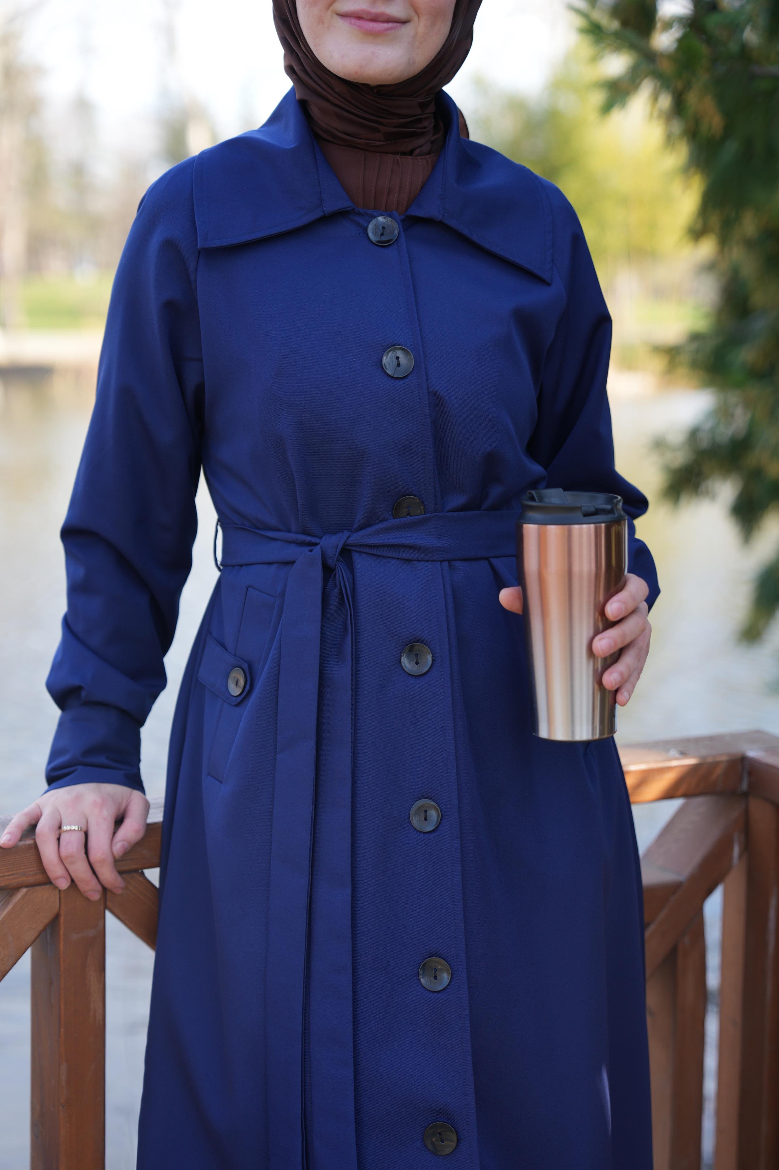 A Pileli Trençkot LACİVERT