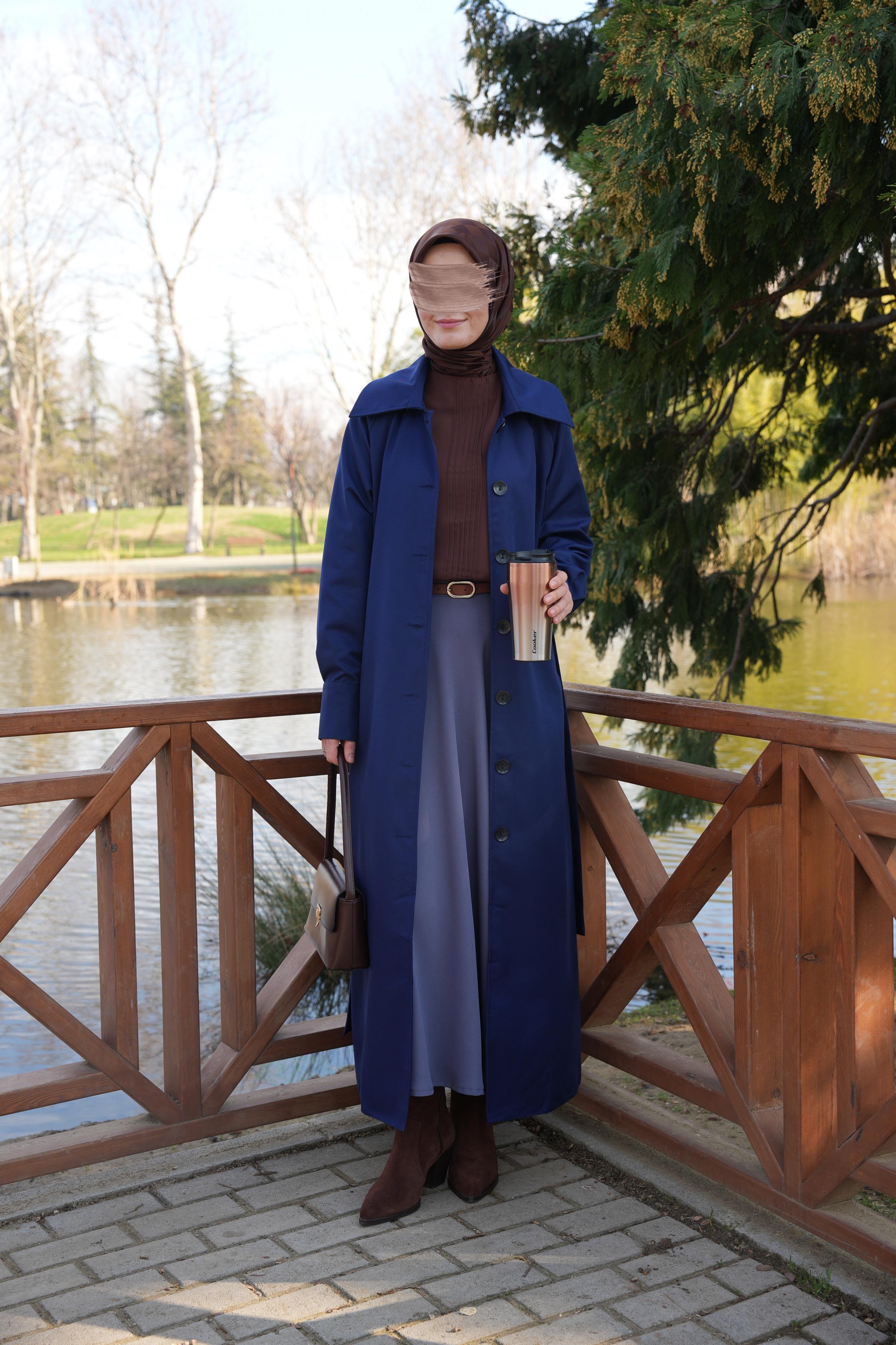 A Pileli Trençkot LACİVERT