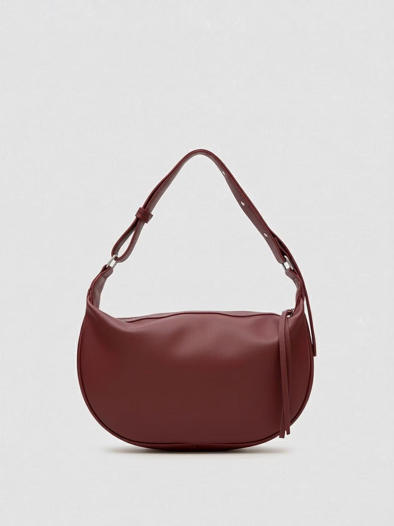 Deri Zara Askılı Çanta Bordo