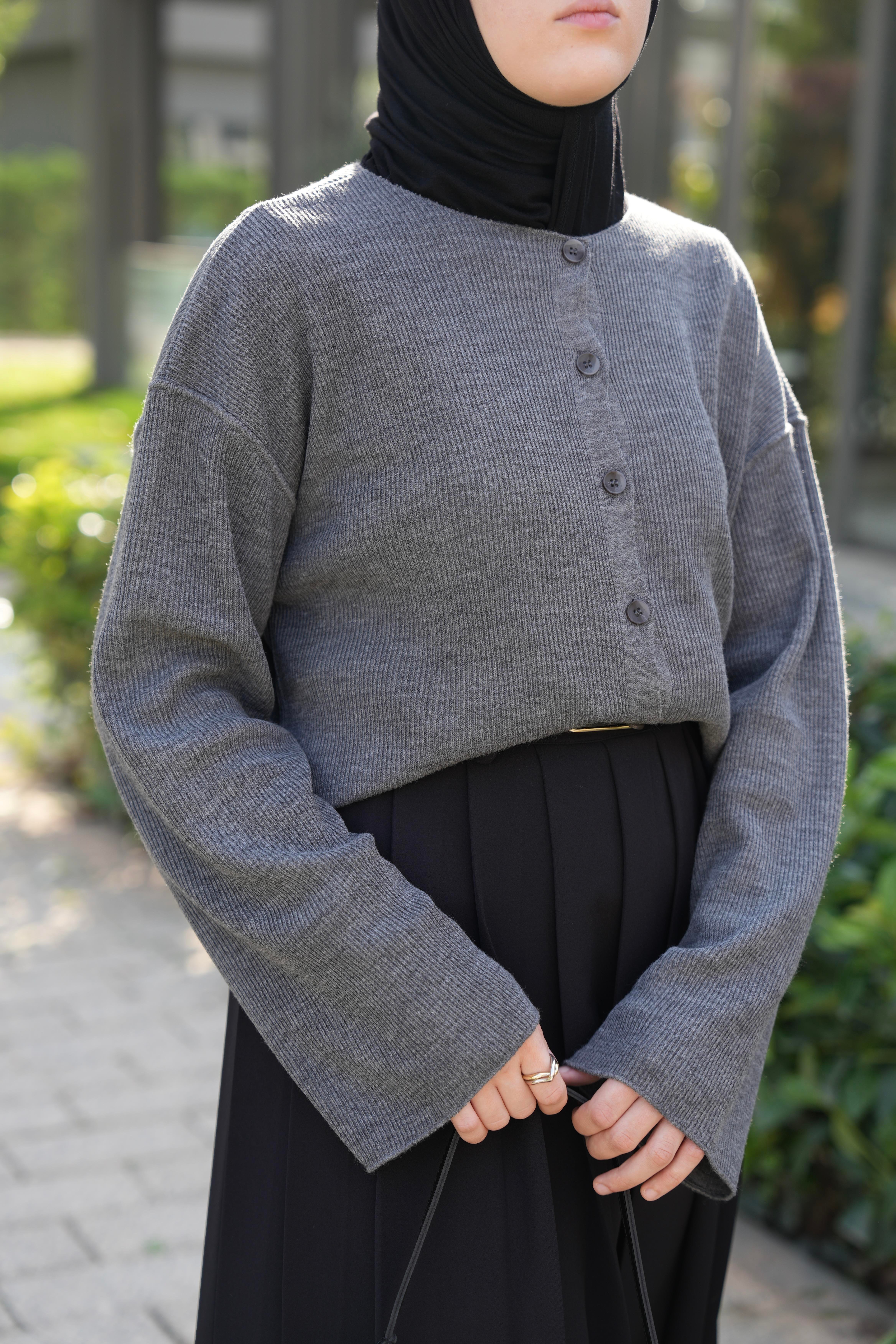 Düğmeli Basıc Hırka Antrasit