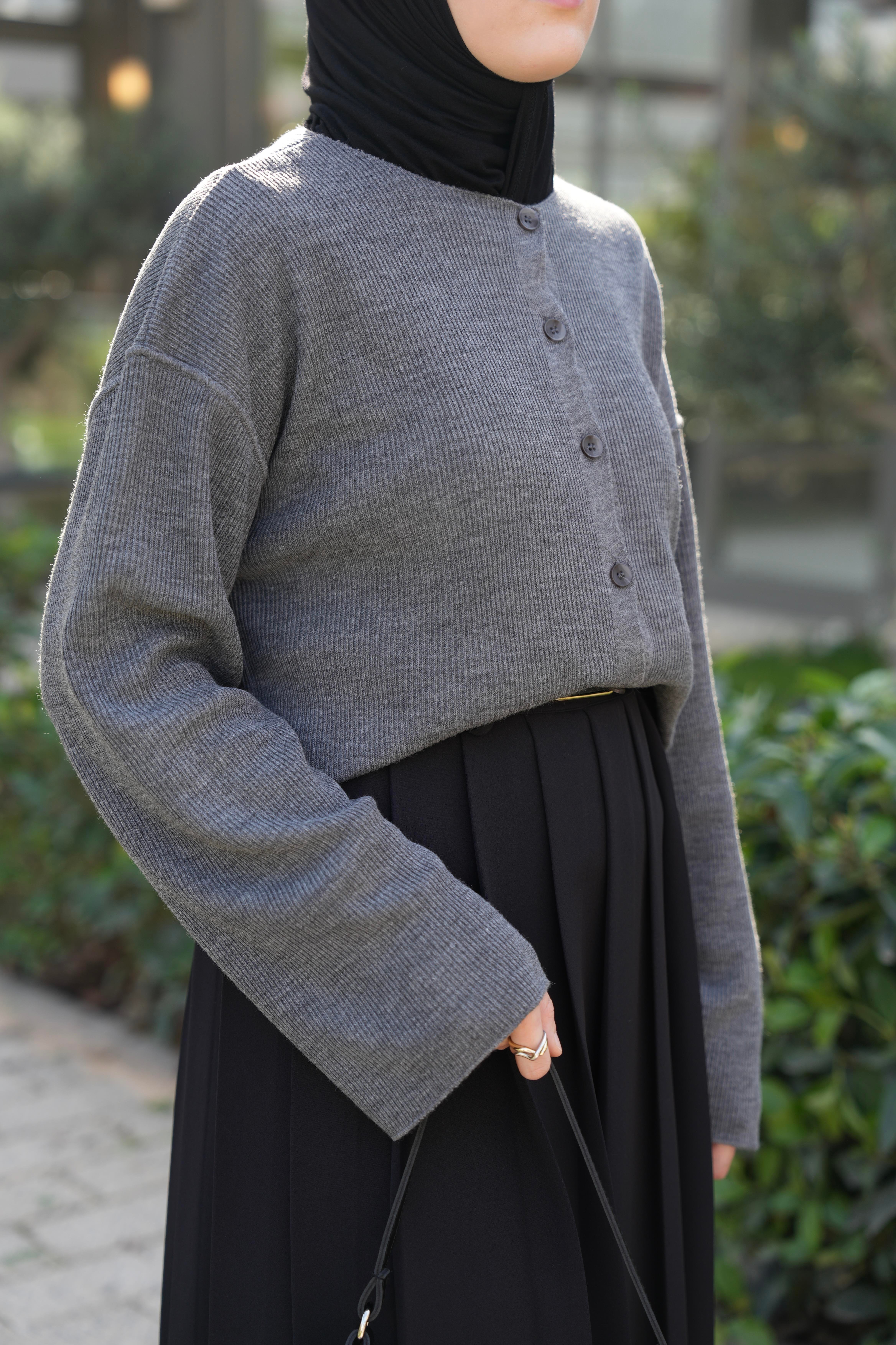 Düğmeli Basıc Hırka Antrasit