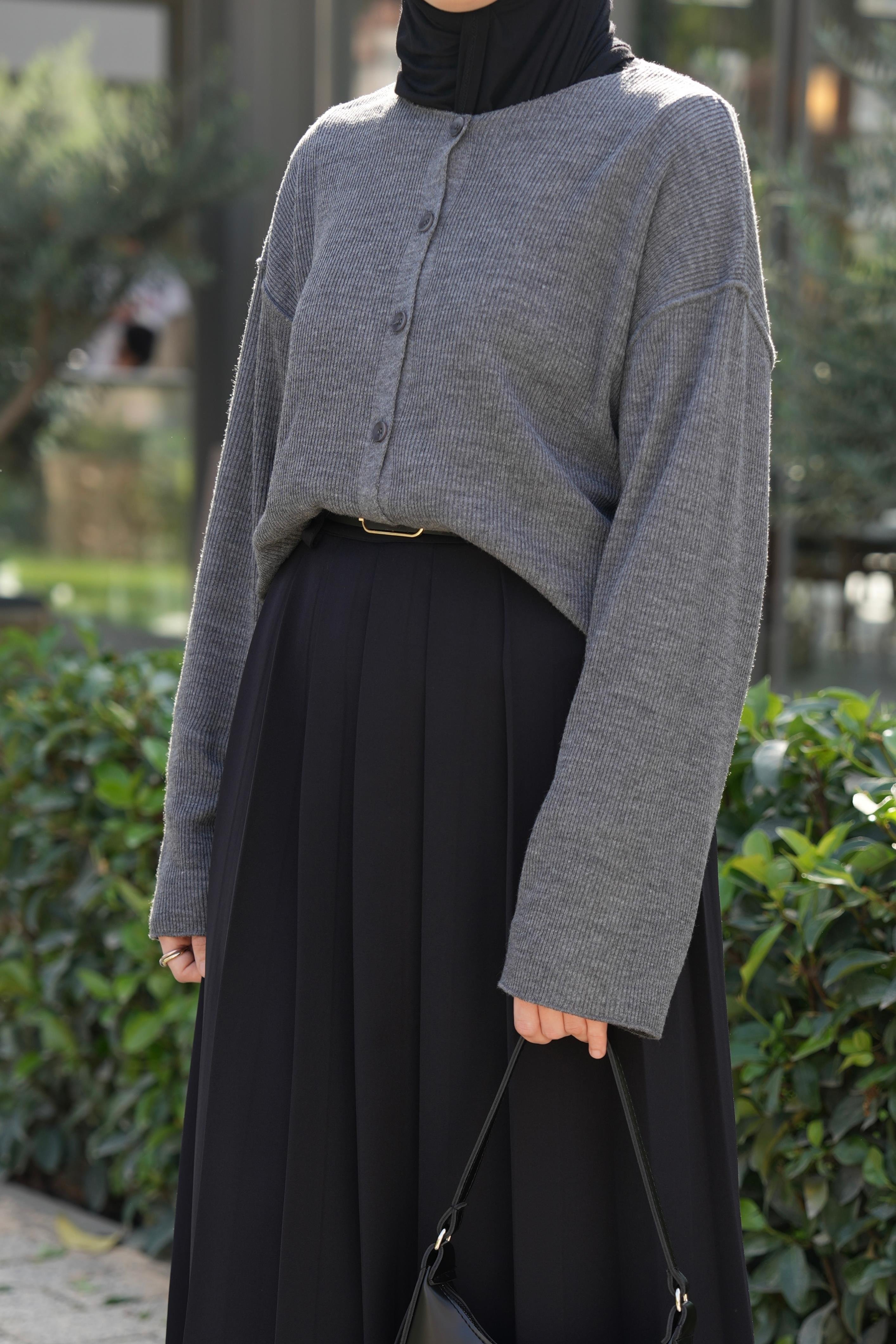 Düğmeli Basıc Hırka Antrasit