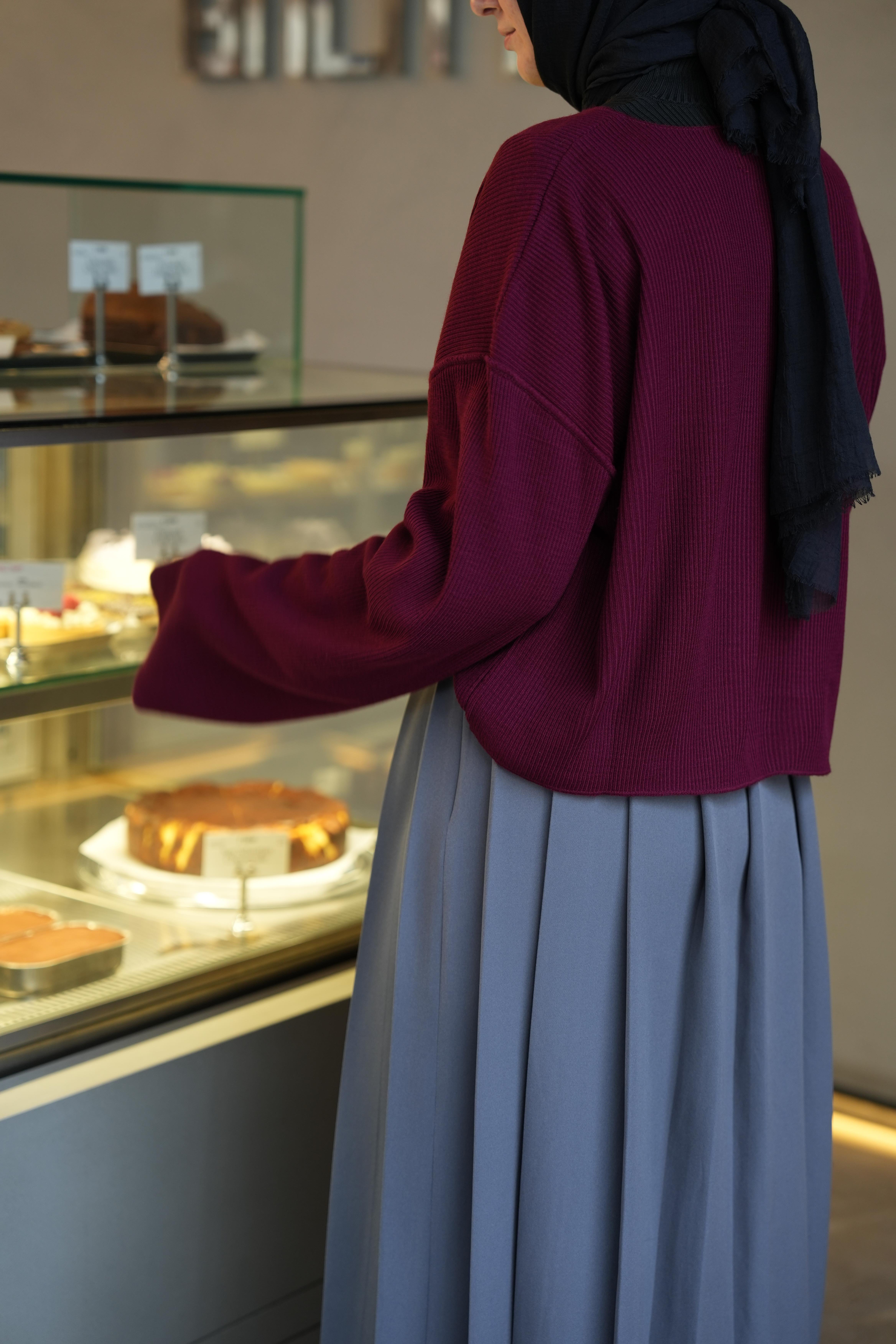 Düğmeli Basıc Hırka Bordo