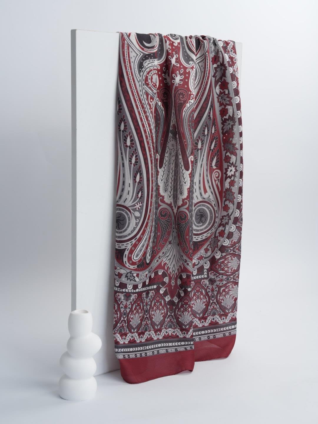 Etnik Noura Desen Şal Bordo