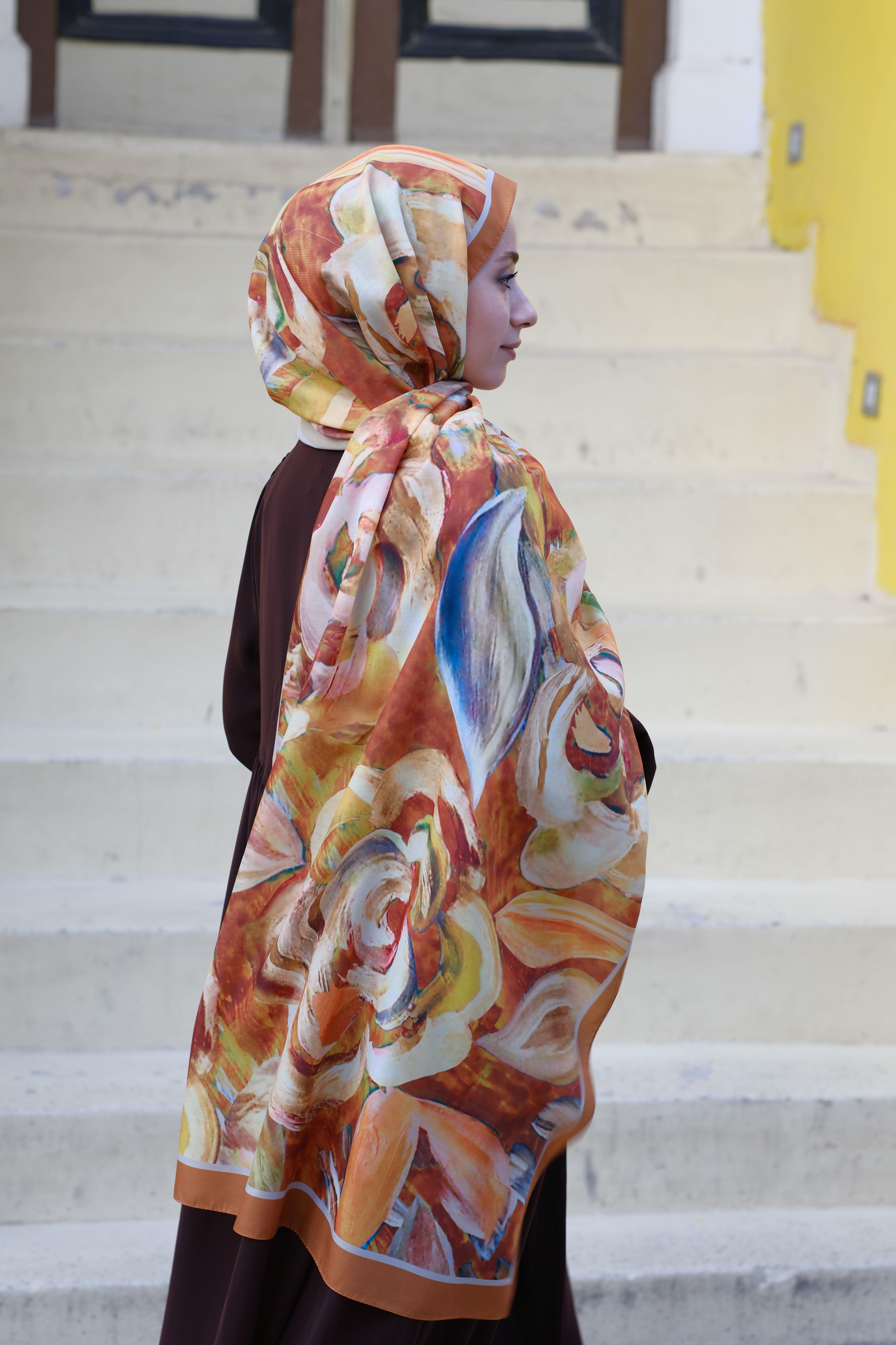 Gül Desenli Şal Hardal