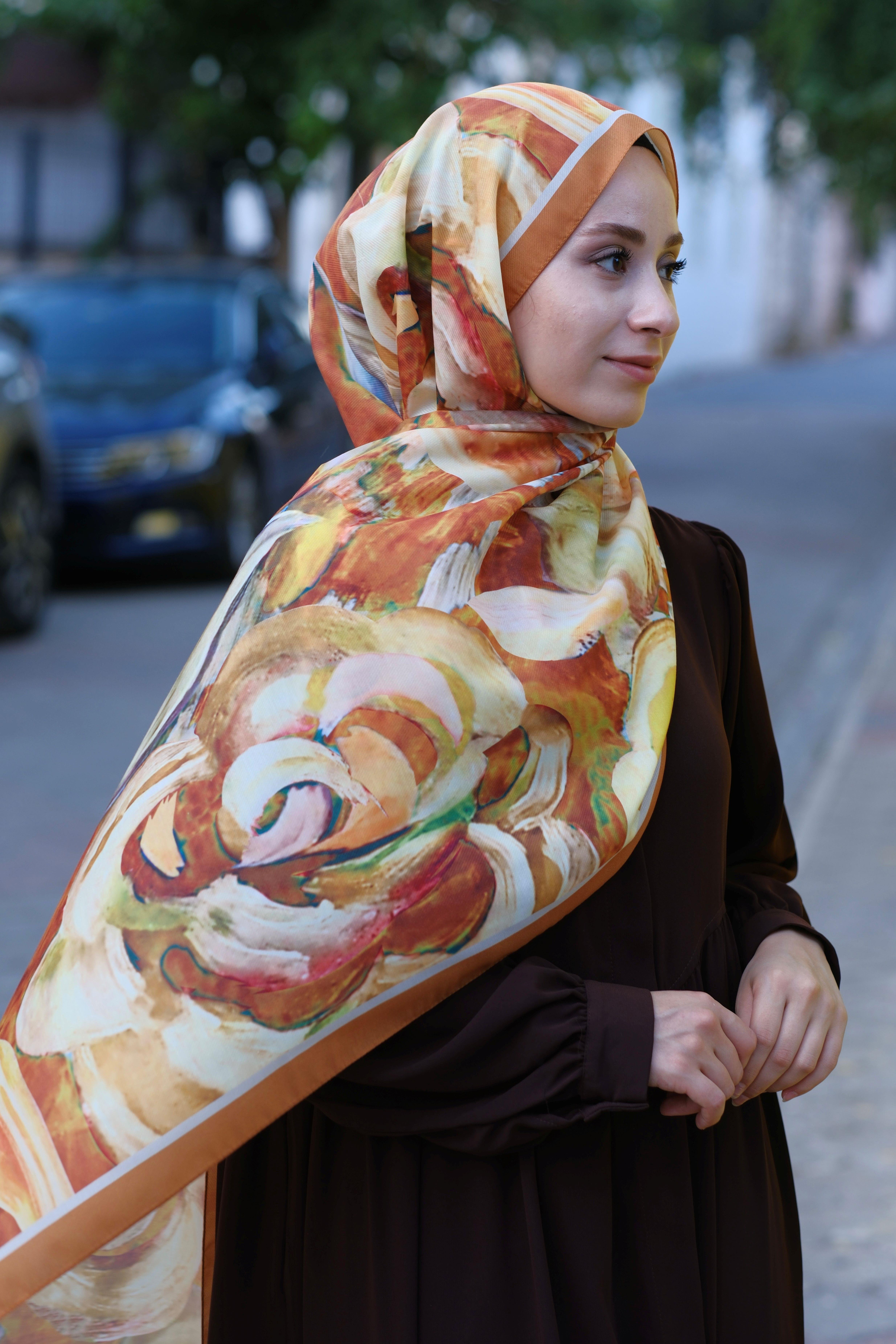 Gül Desenli Şal Hardal