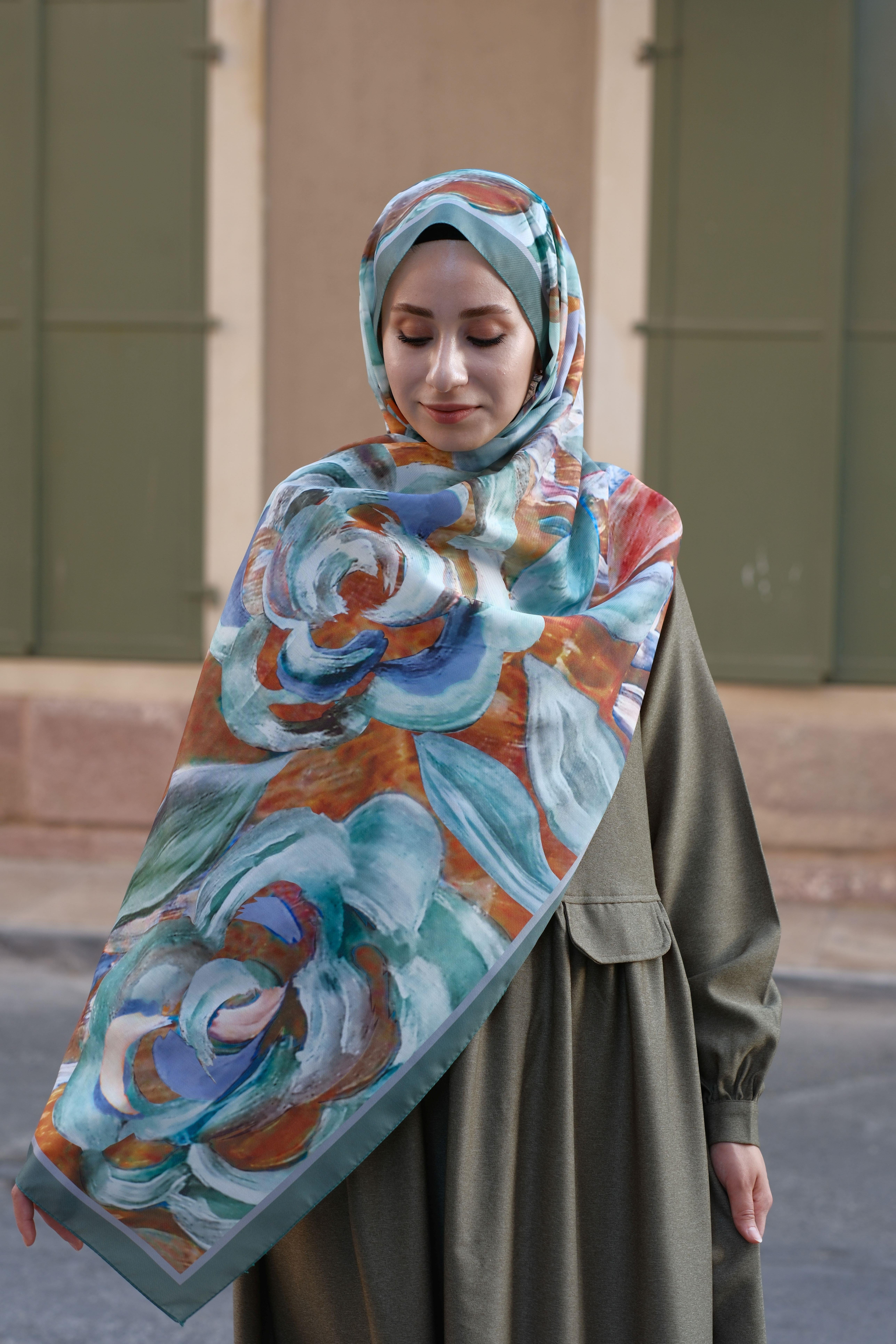 Gül Desenli Şal Soft Mint