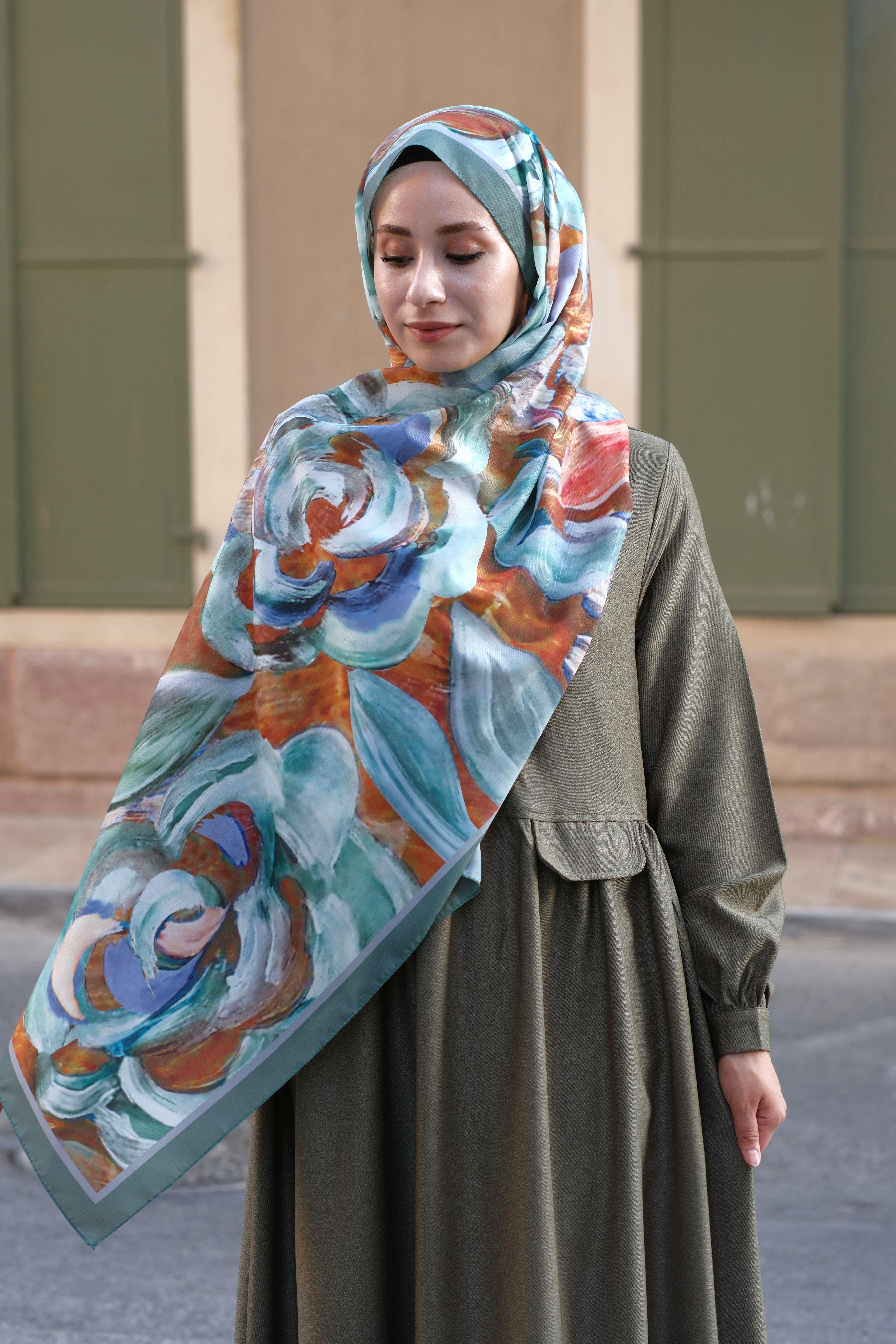 Gül Desenli Şal Soft Mint