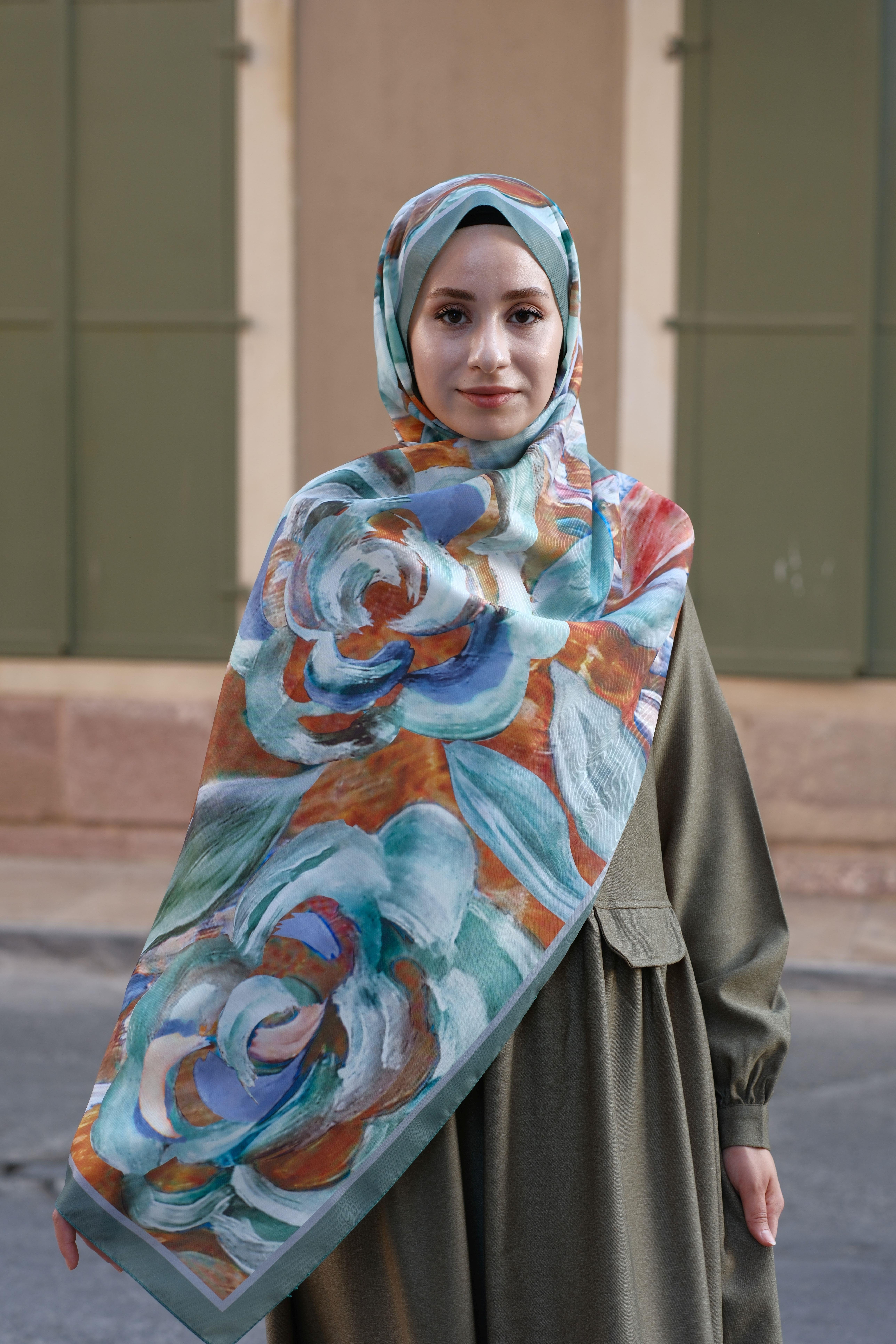 Gül Desenli Şal Soft Mint