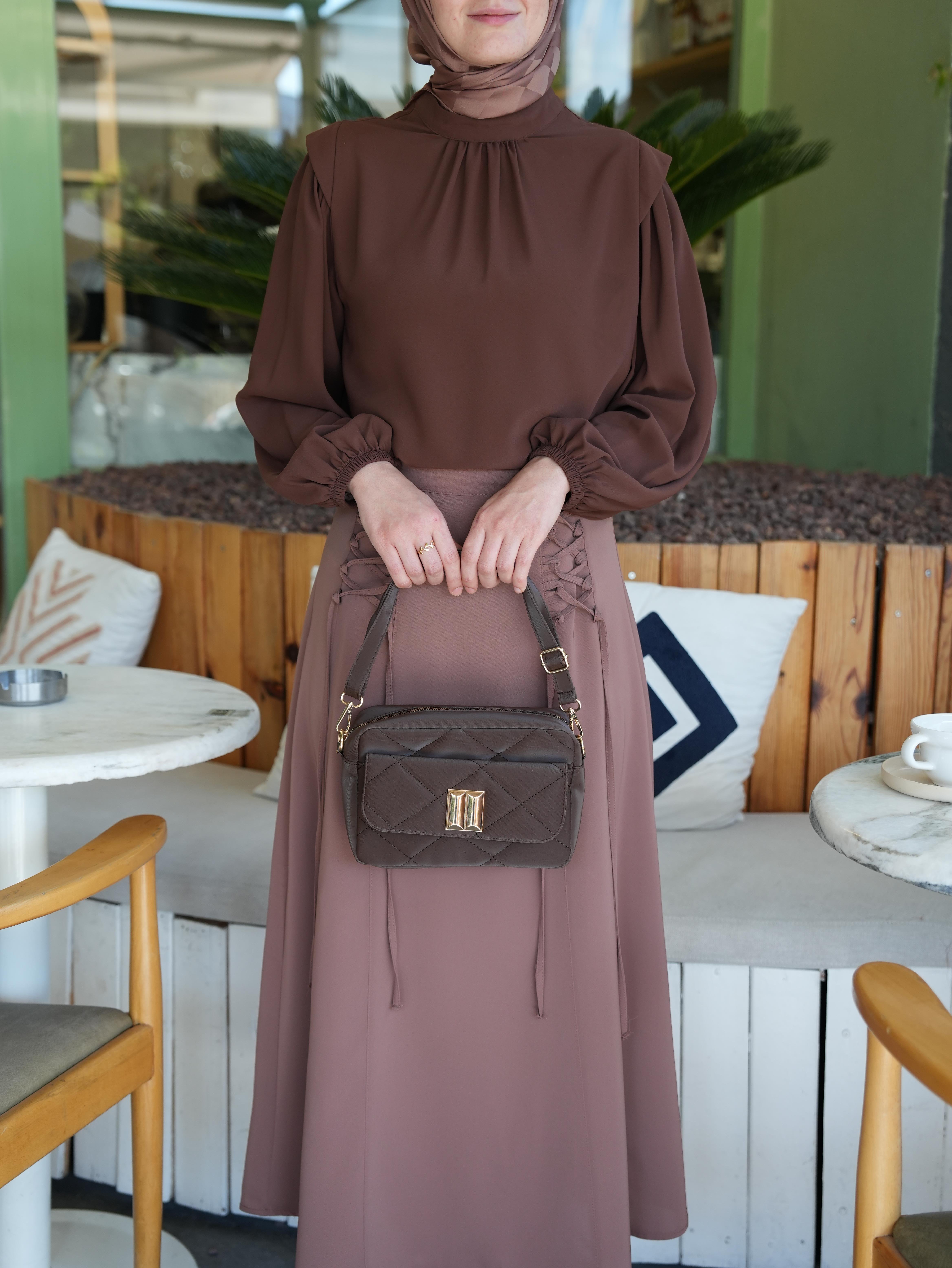 Kapitone Çapraz Çanta KAHVERENGİ