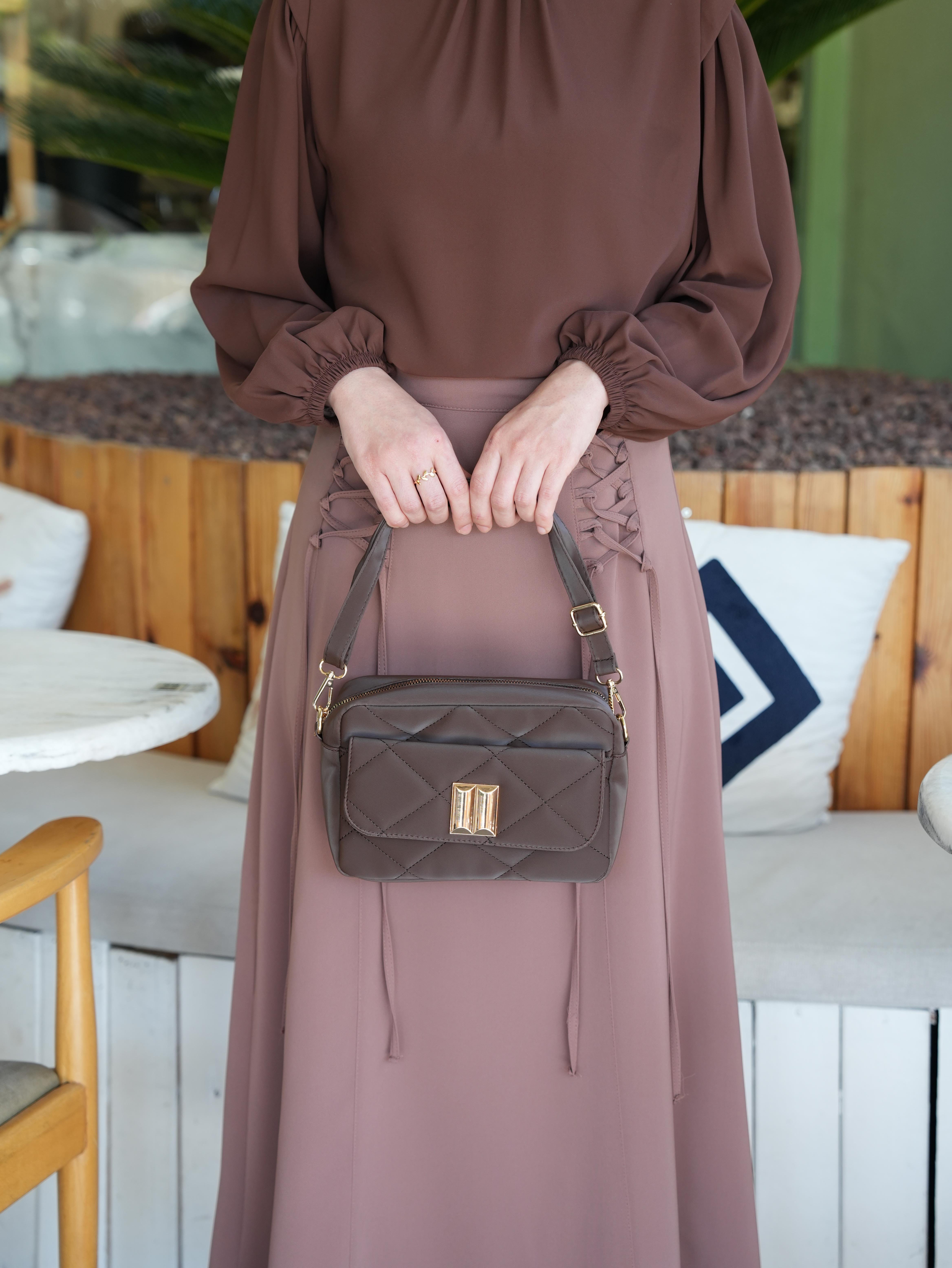 Kapitone Çapraz Çanta KAHVERENGİ