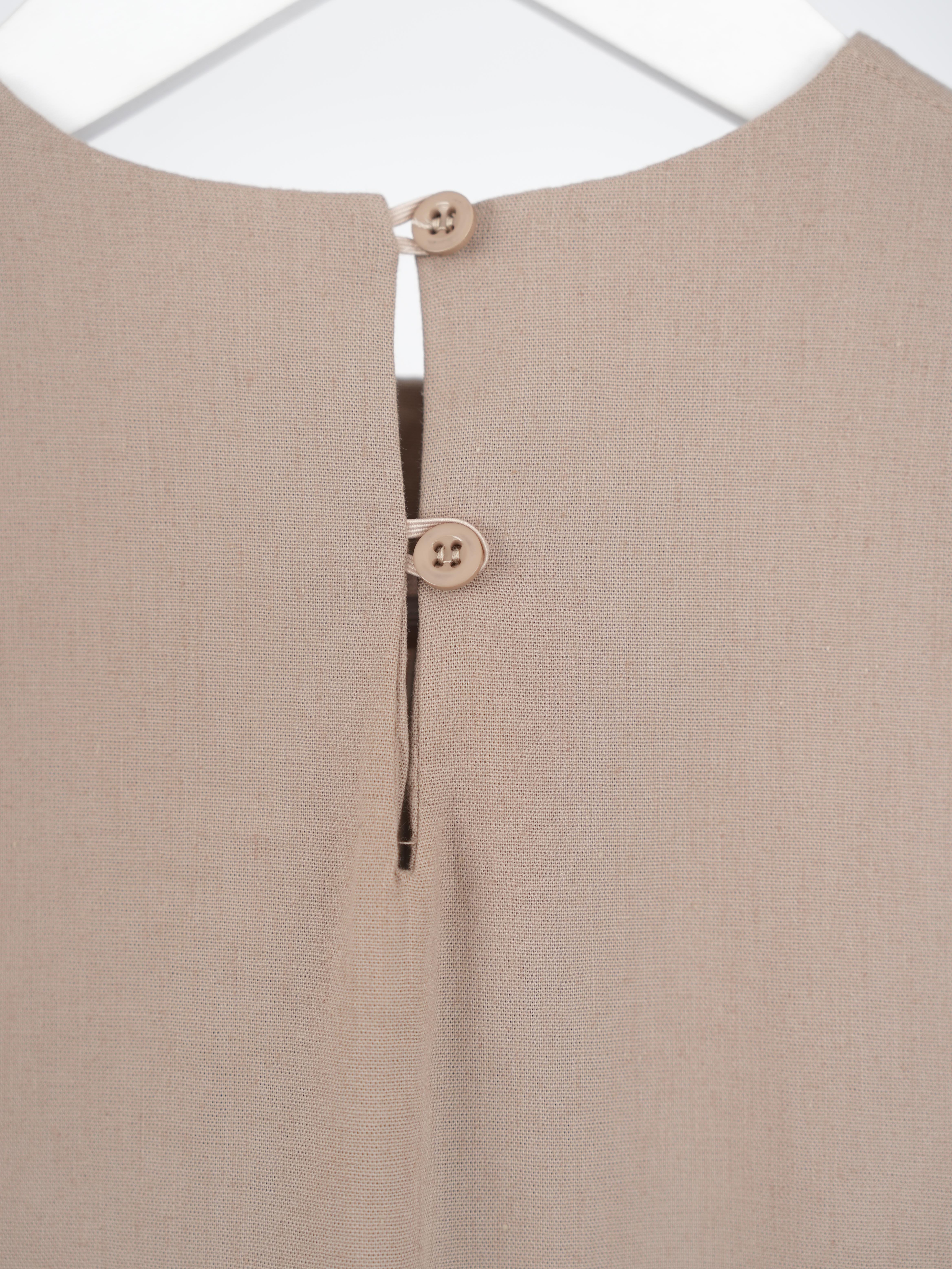 Kolsuz Keten Elbise Bej