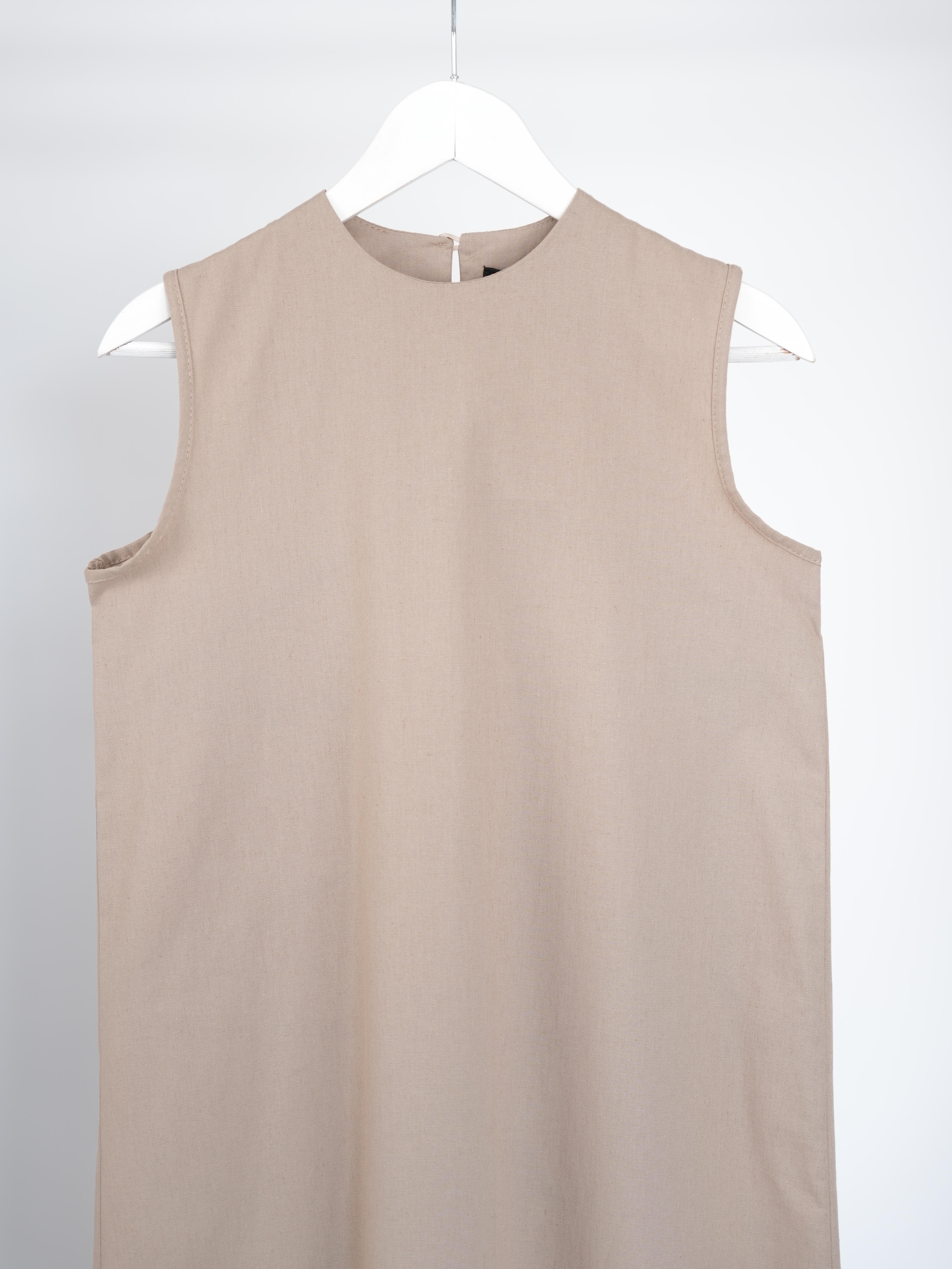 Kolsuz Keten Elbise Bej