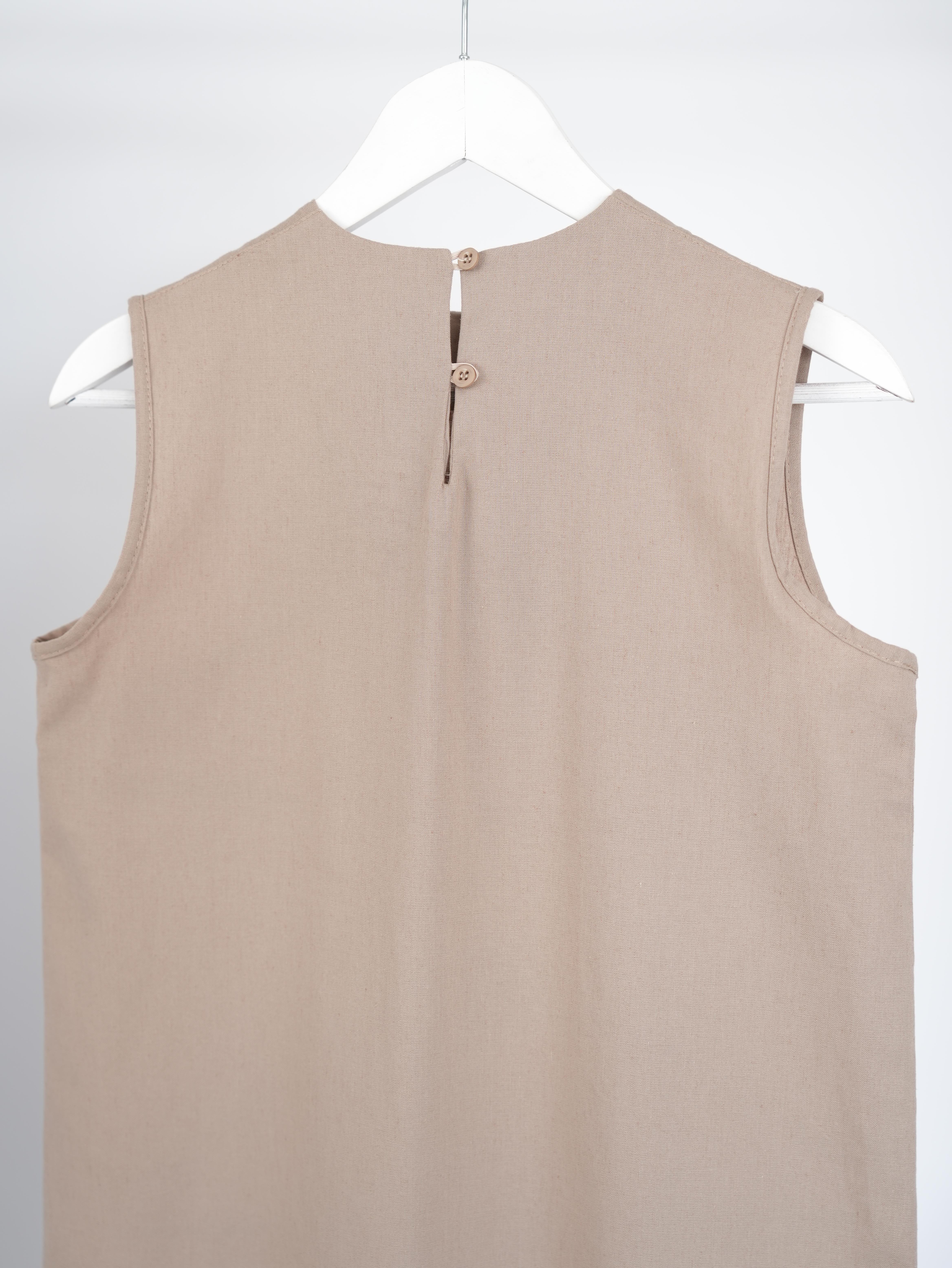 Kolsuz Keten Elbise Bej