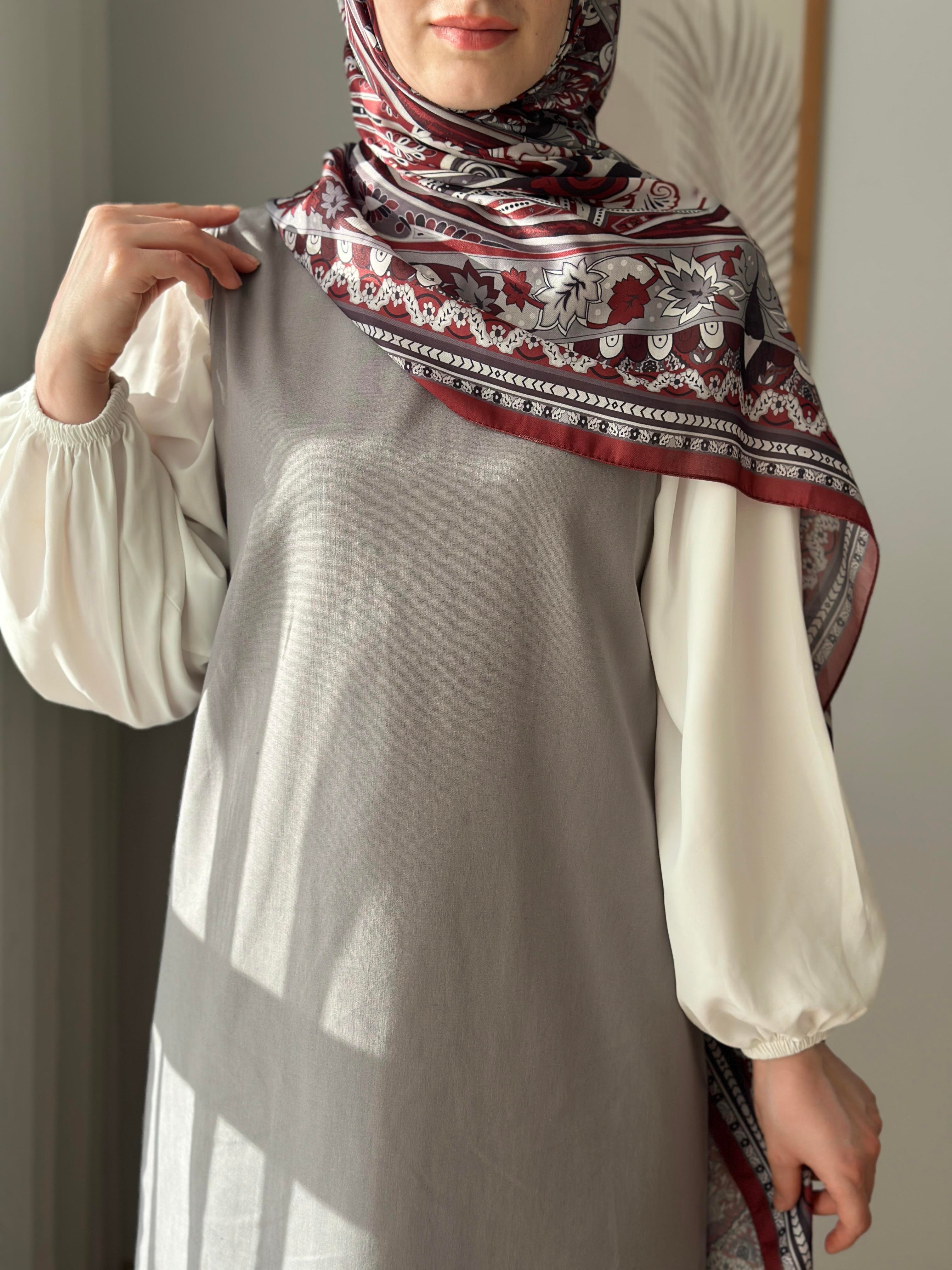 Kolsuz Keten Elbise Gri