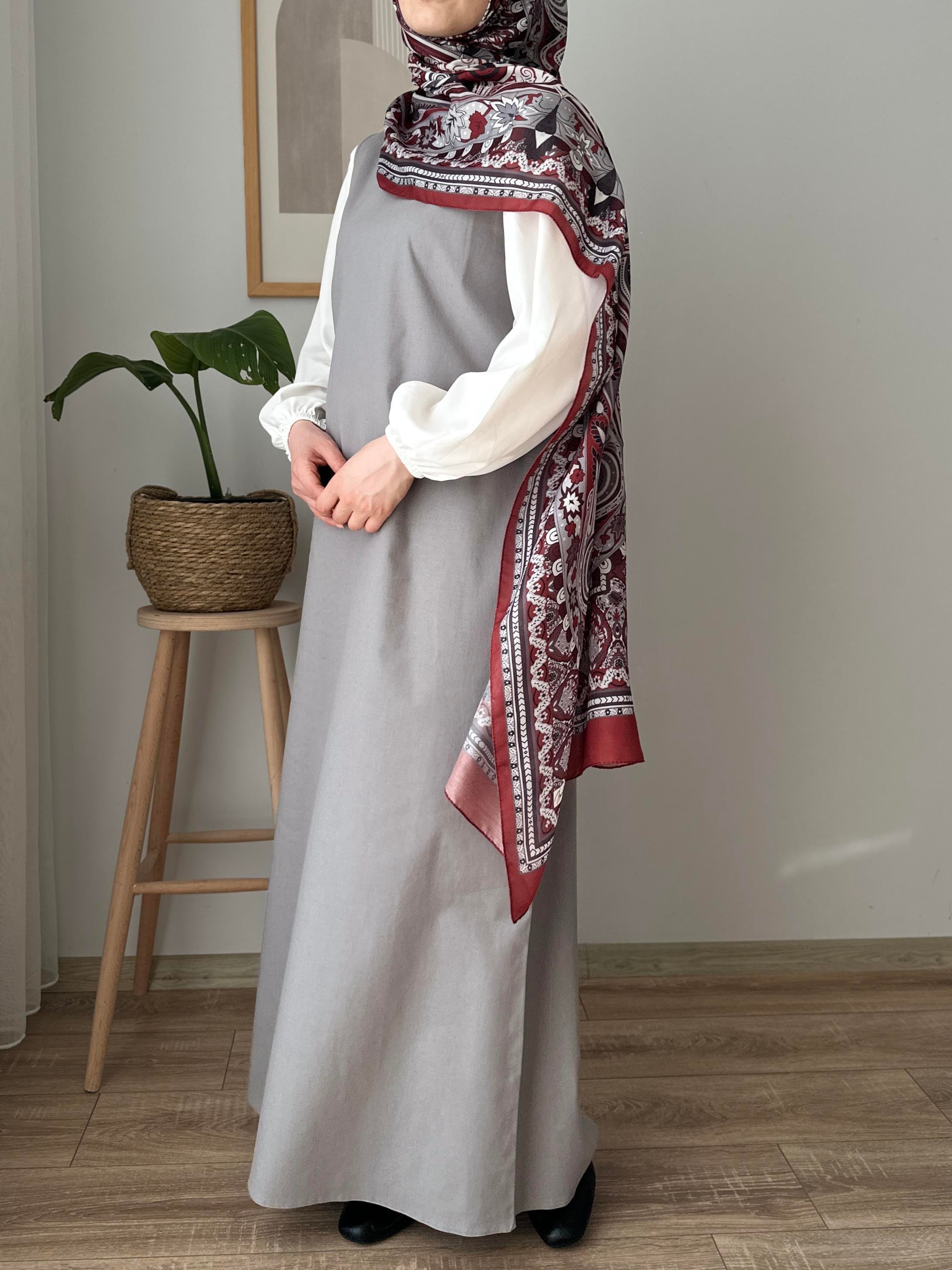 Kolsuz Keten Elbise Gri