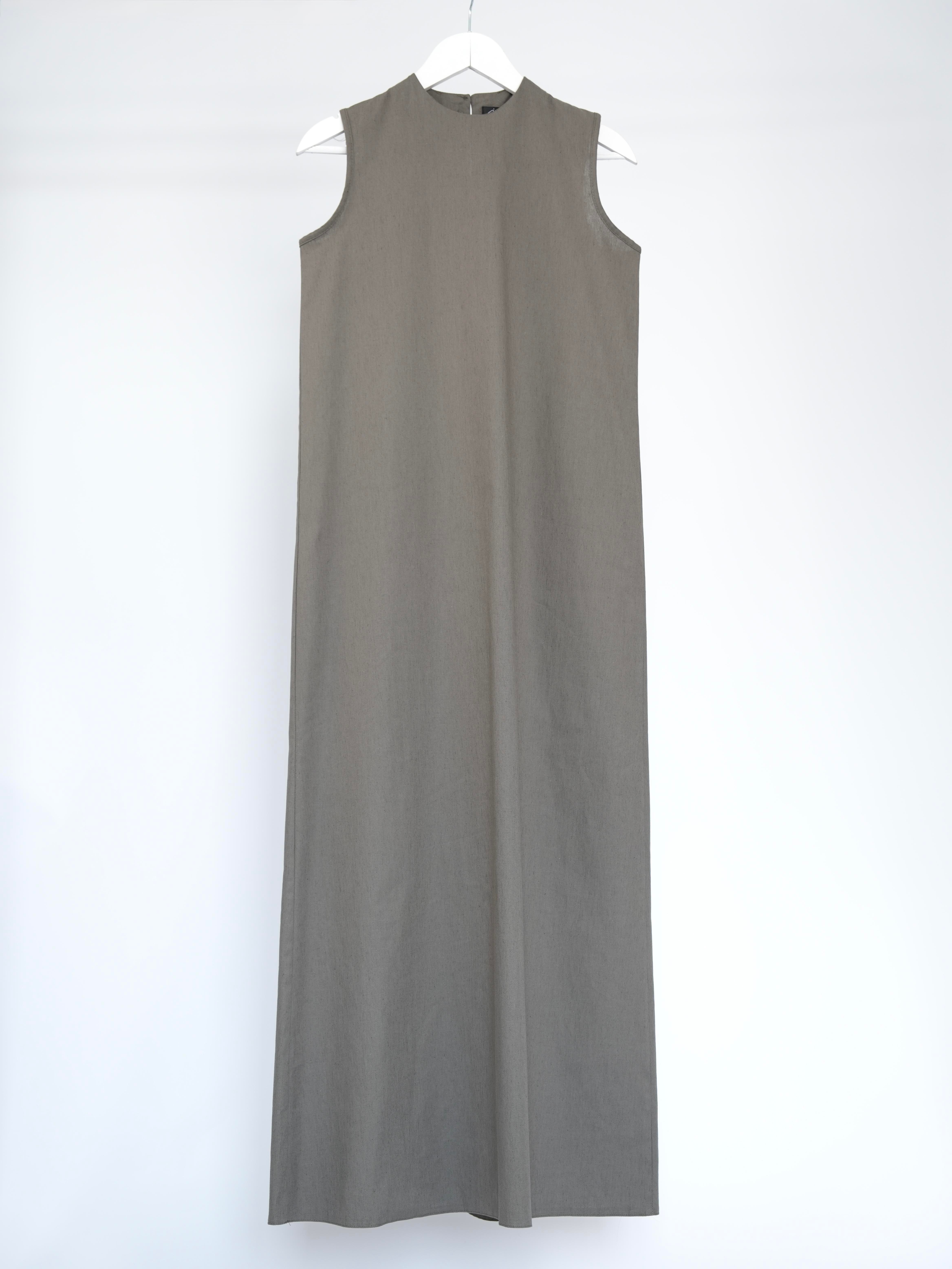 Kolsuz Keten Elbise Haki Yeşil