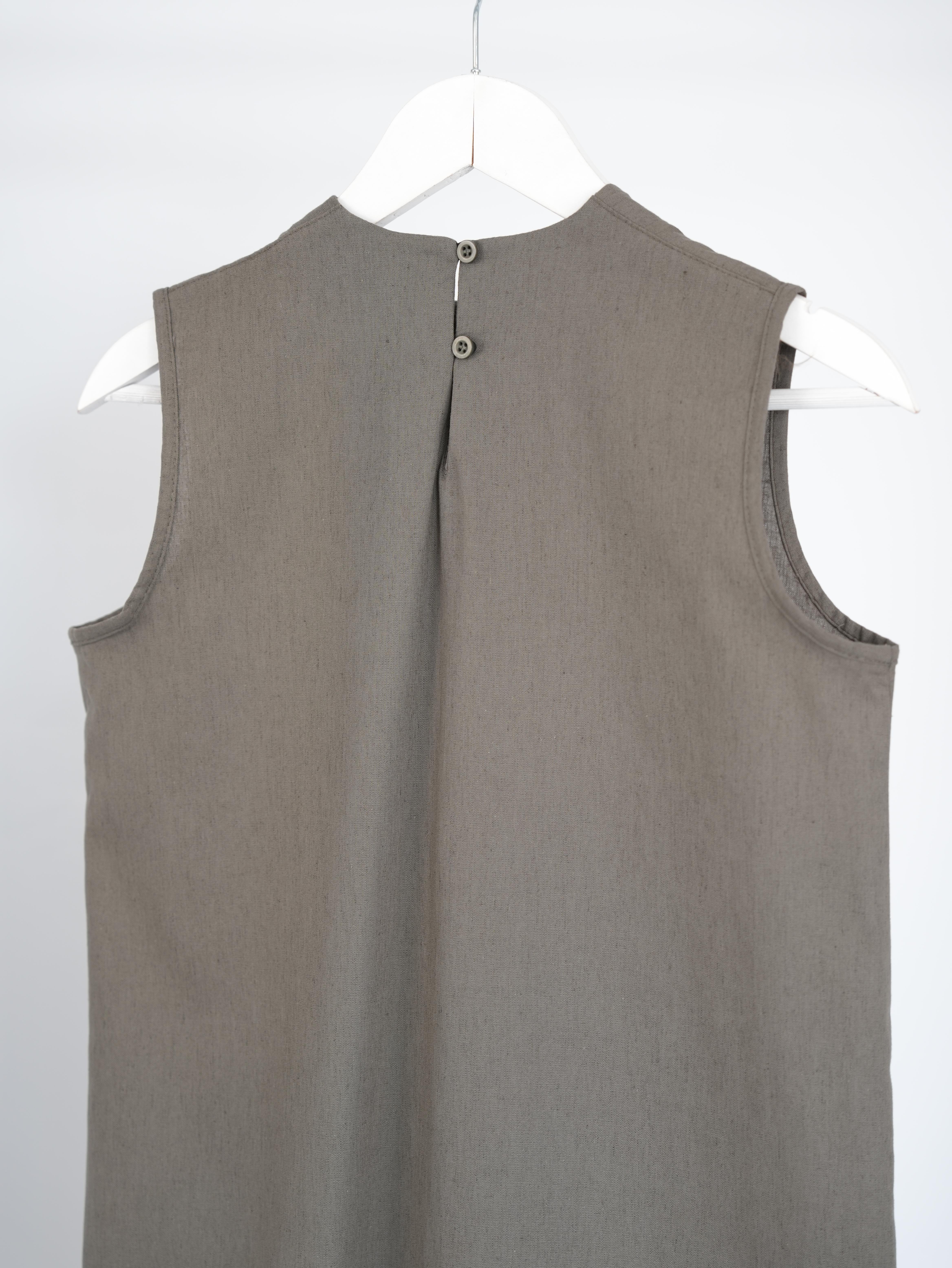 Kolsuz Keten Elbise Haki Yeşil