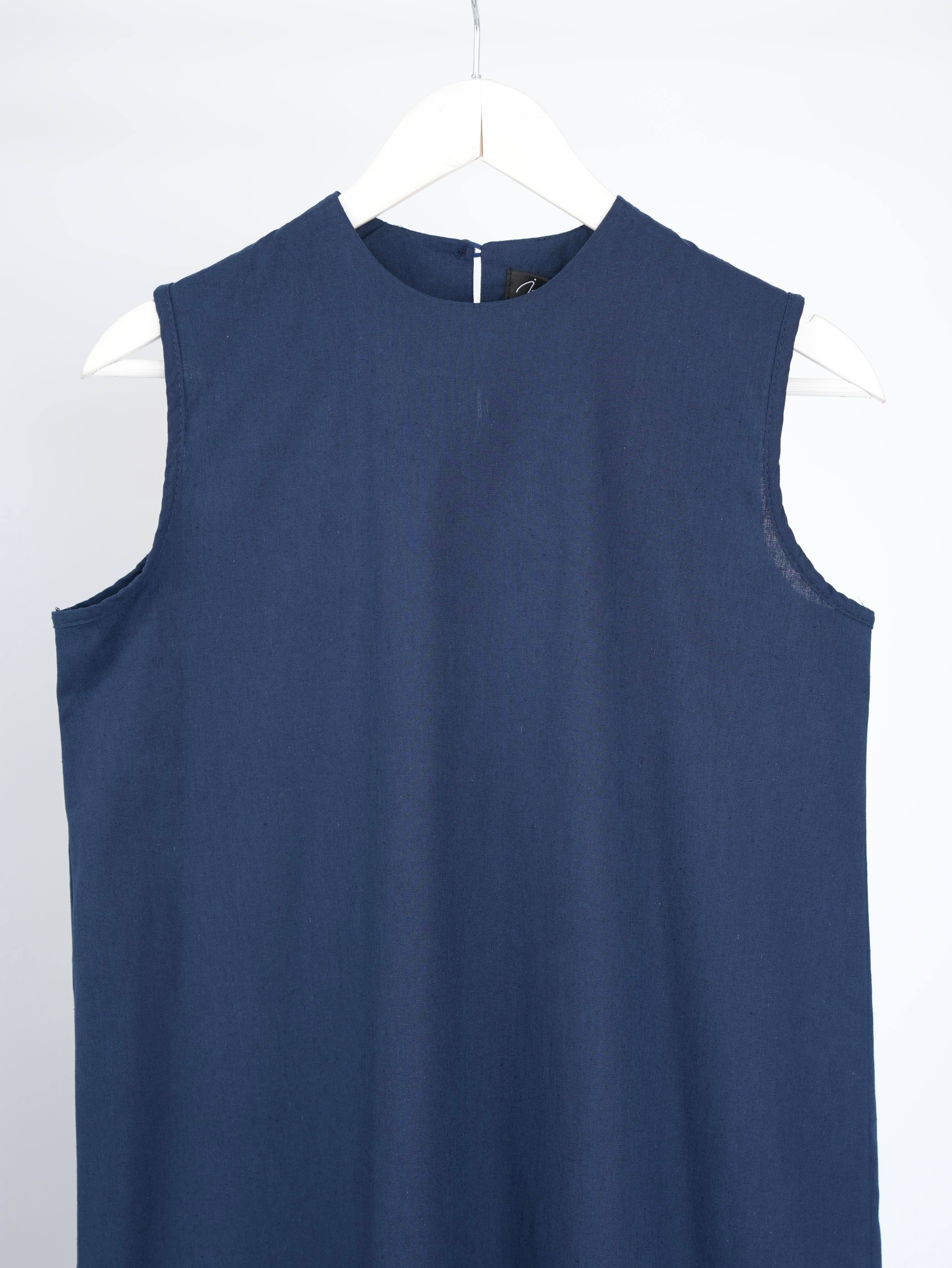 Kolsuz Keten Elbise Lacivert