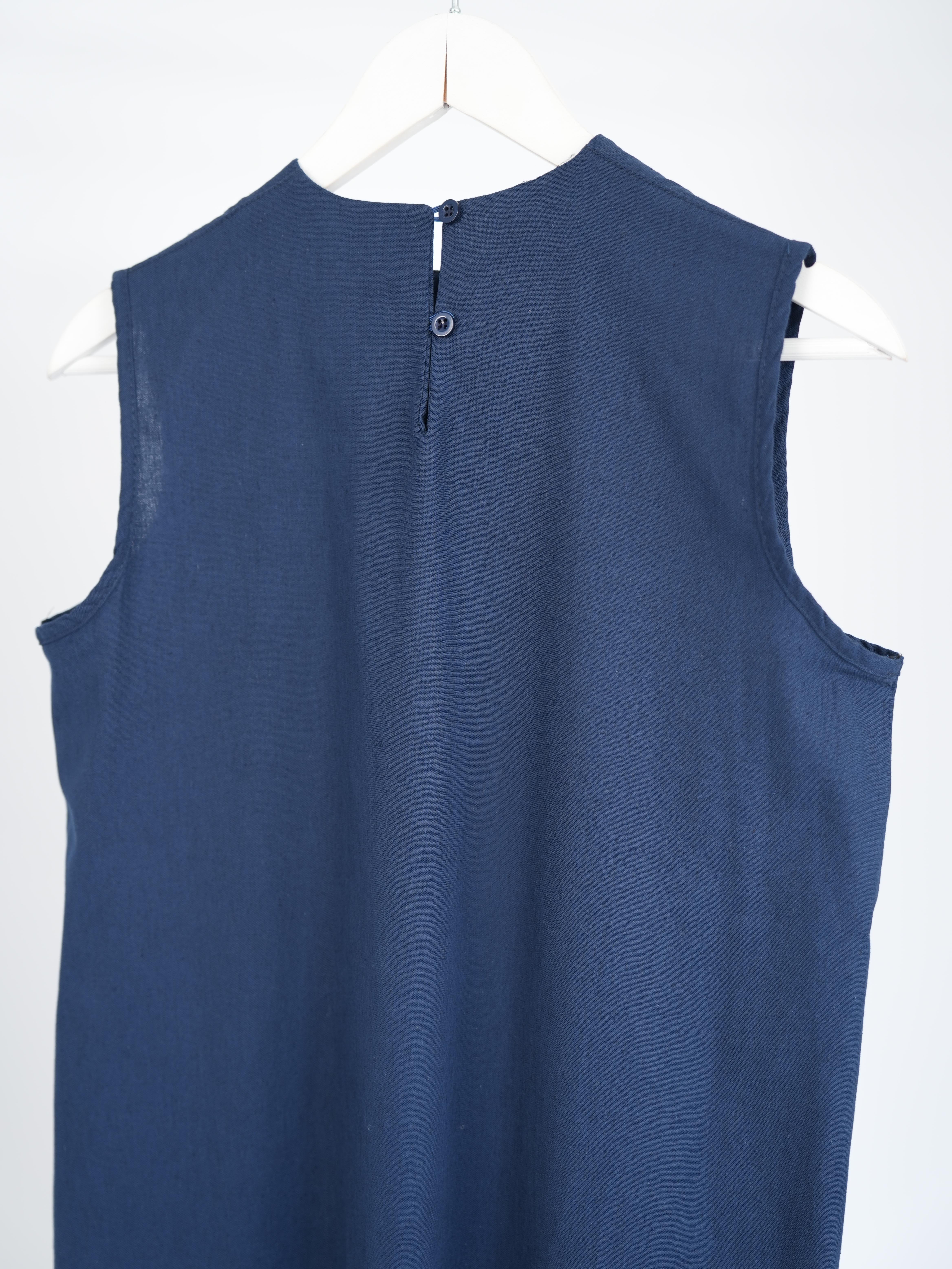 Kolsuz Keten Elbise Lacivert