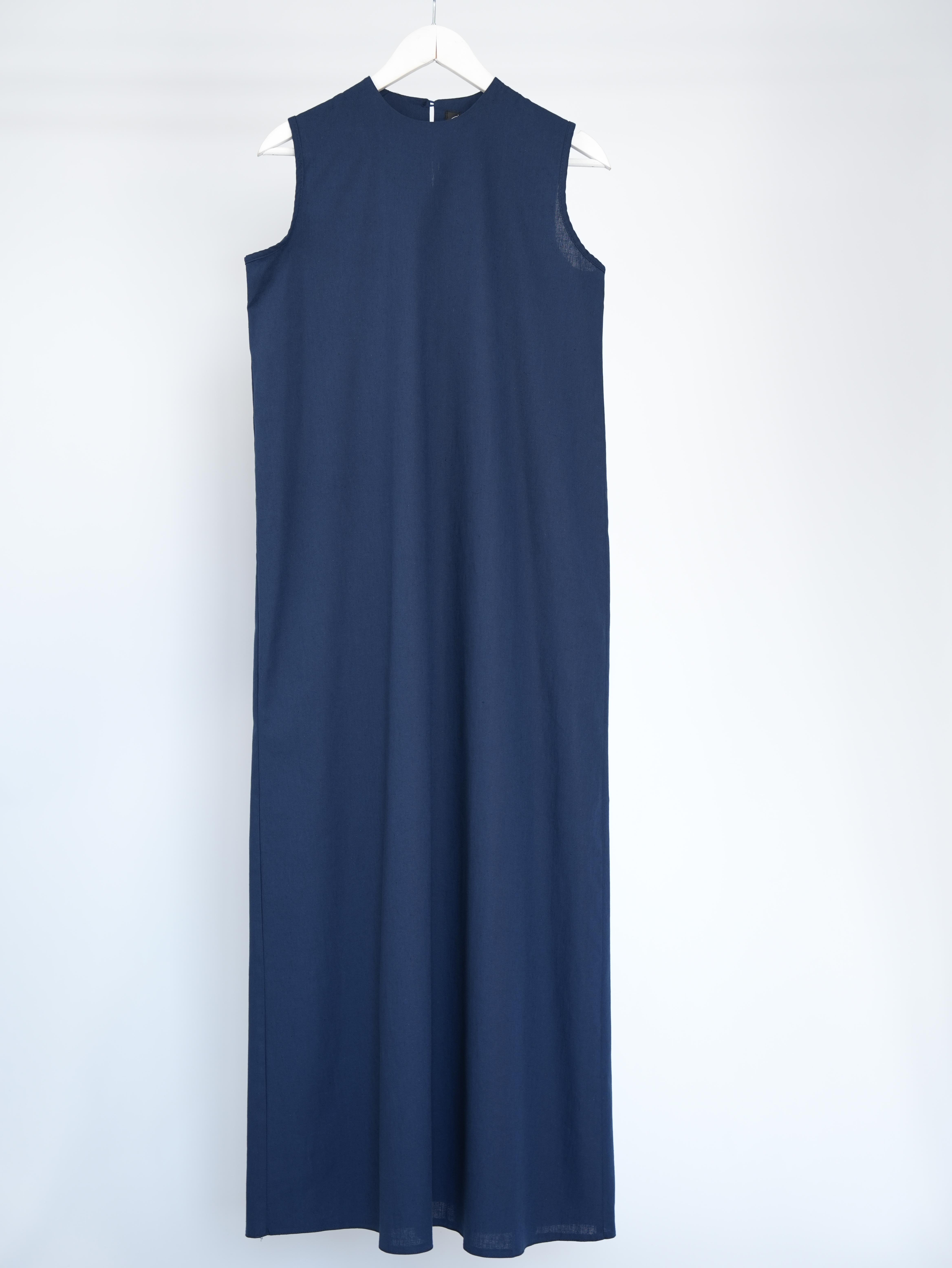 Kolsuz Keten Elbise Lacivert