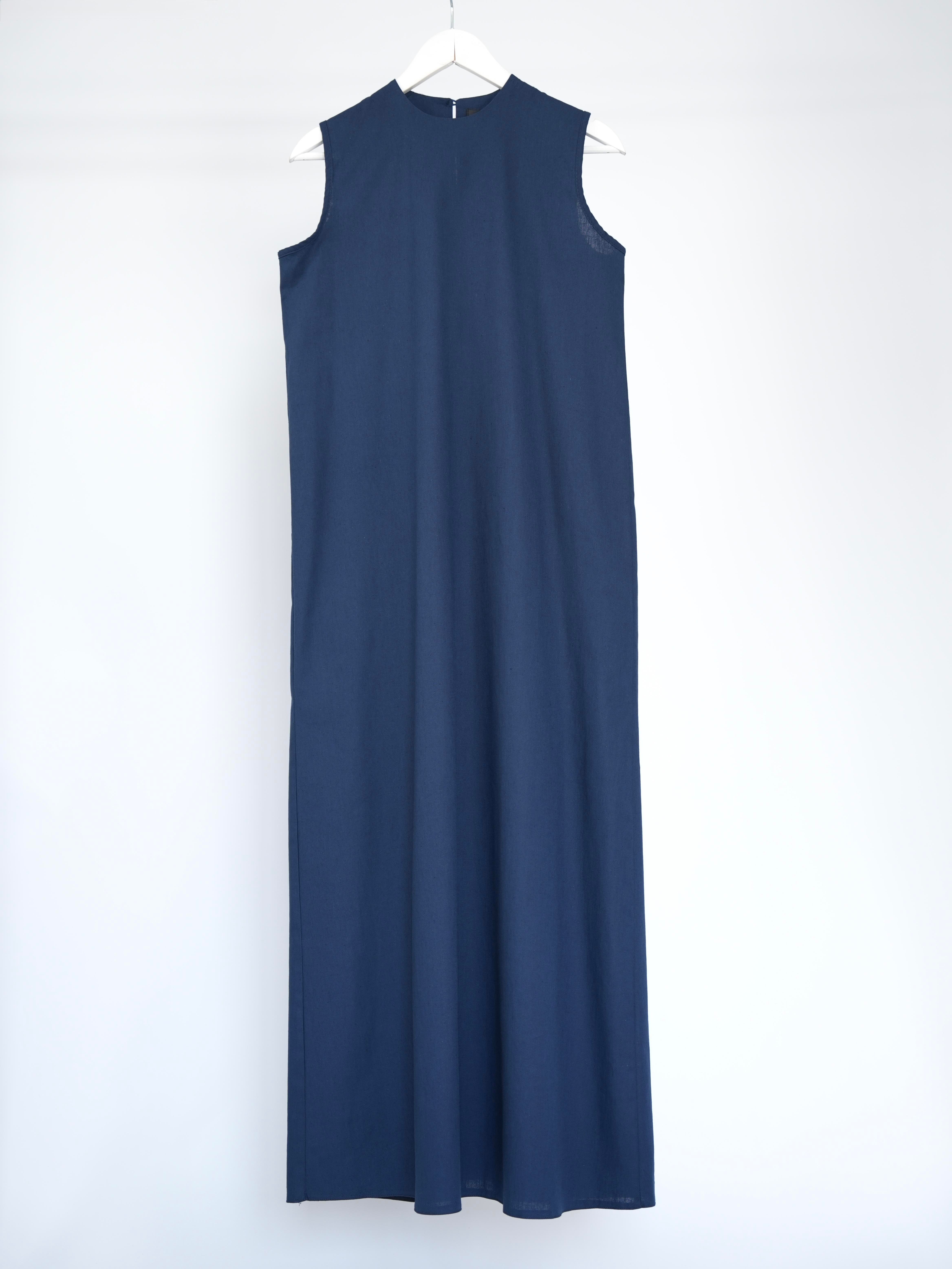 Kolsuz Keten Elbise Lacivert