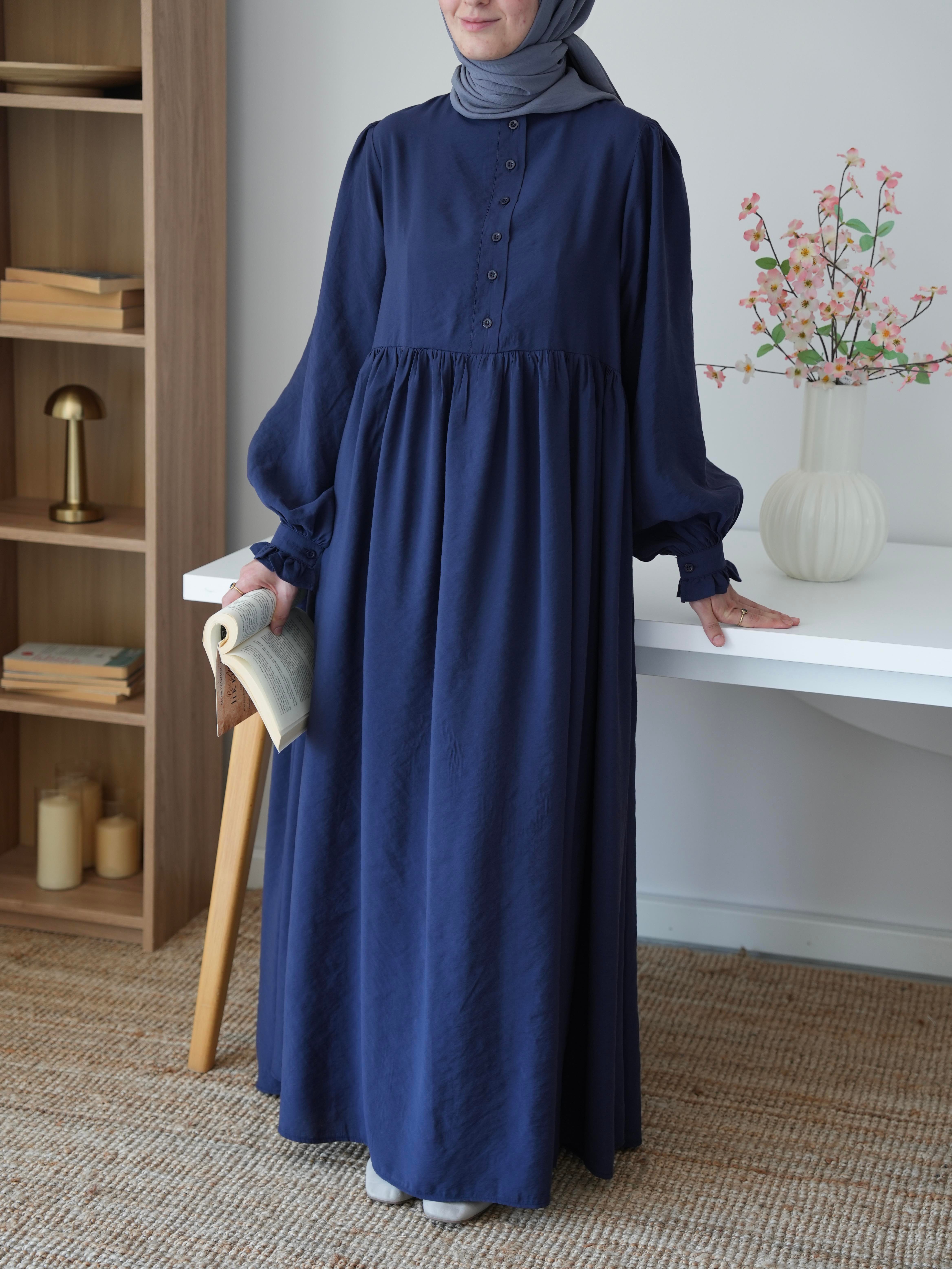 Modal Büzgülü Elbise Lacivert