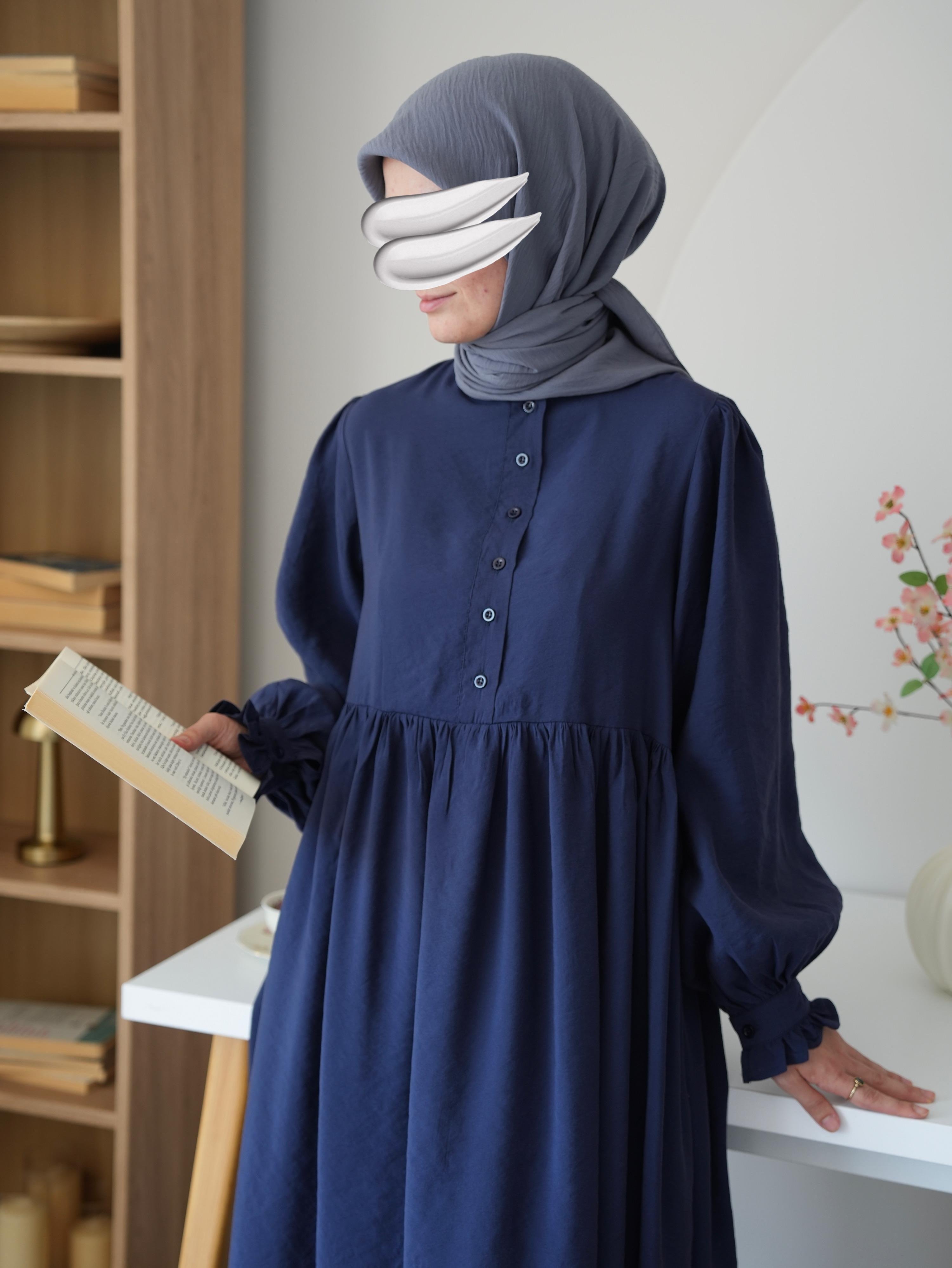 Modal Büzgülü Elbise Lacivert