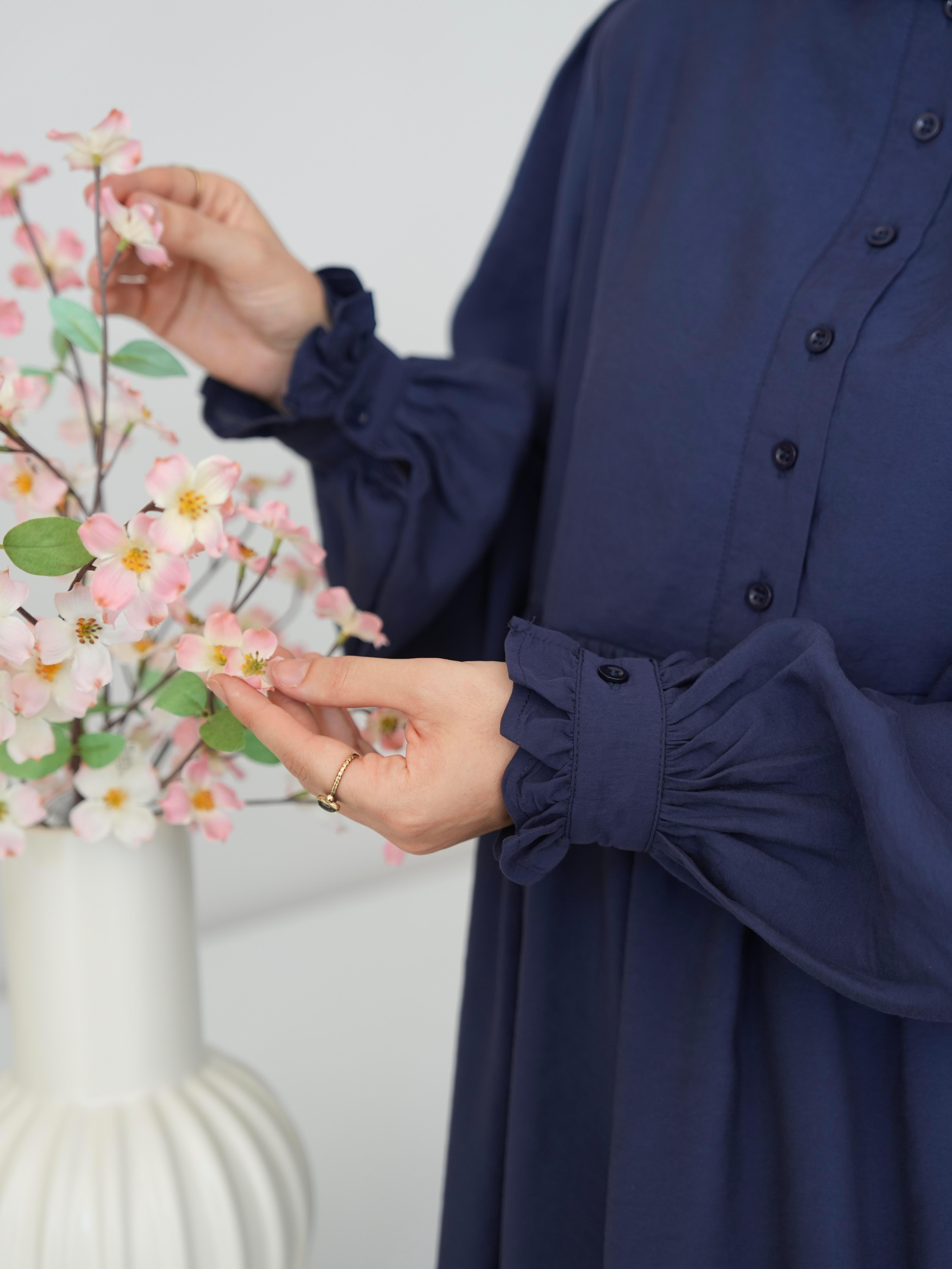 Modal Büzgülü Elbise Lacivert