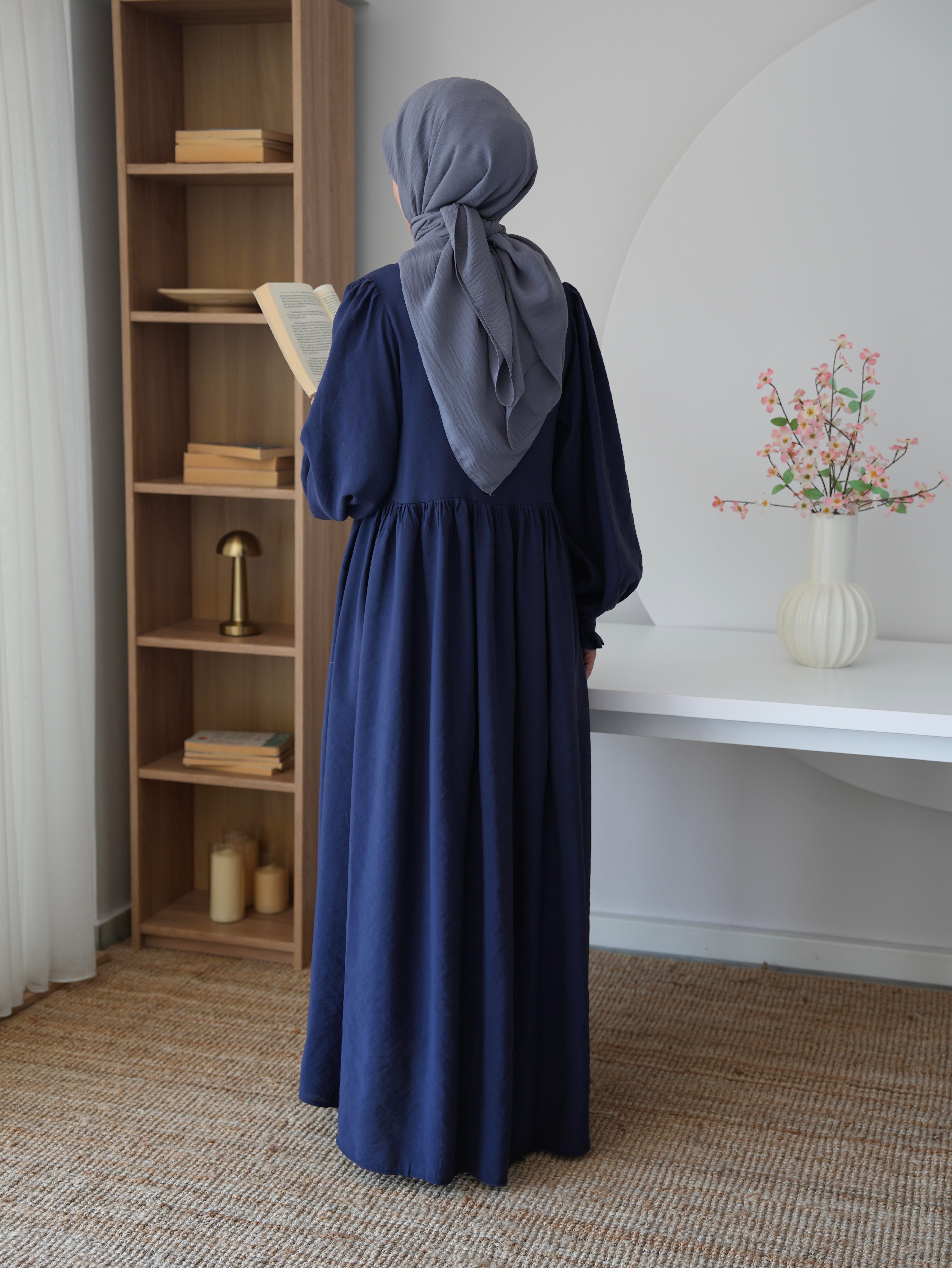 Modal Büzgülü Elbise Lacivert